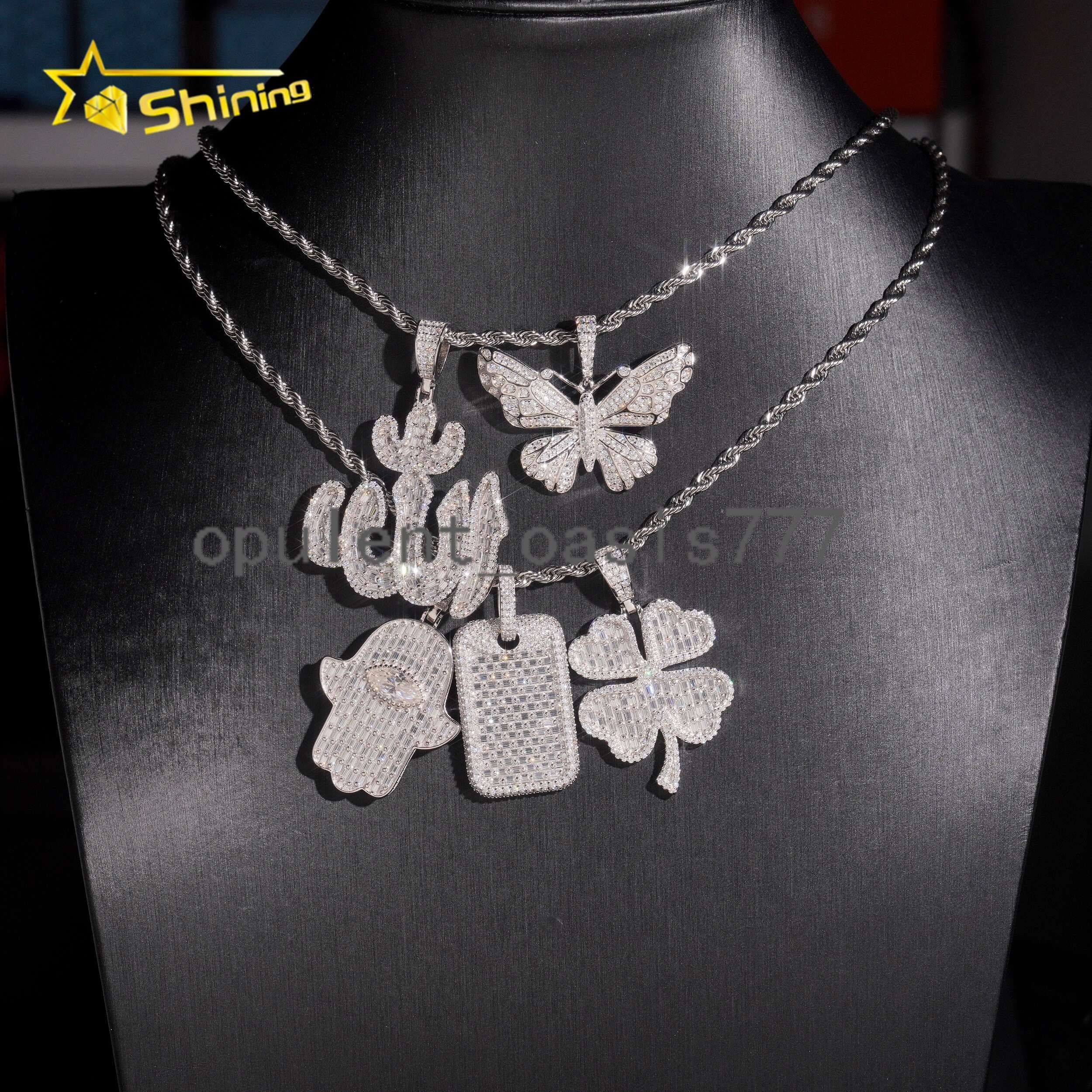 GRA New Stocks Clover Hamsa Iced Out Moissanite Pendant Charms Collection Men Women Custom Pendant Moissanite Hip Hop Jewelry