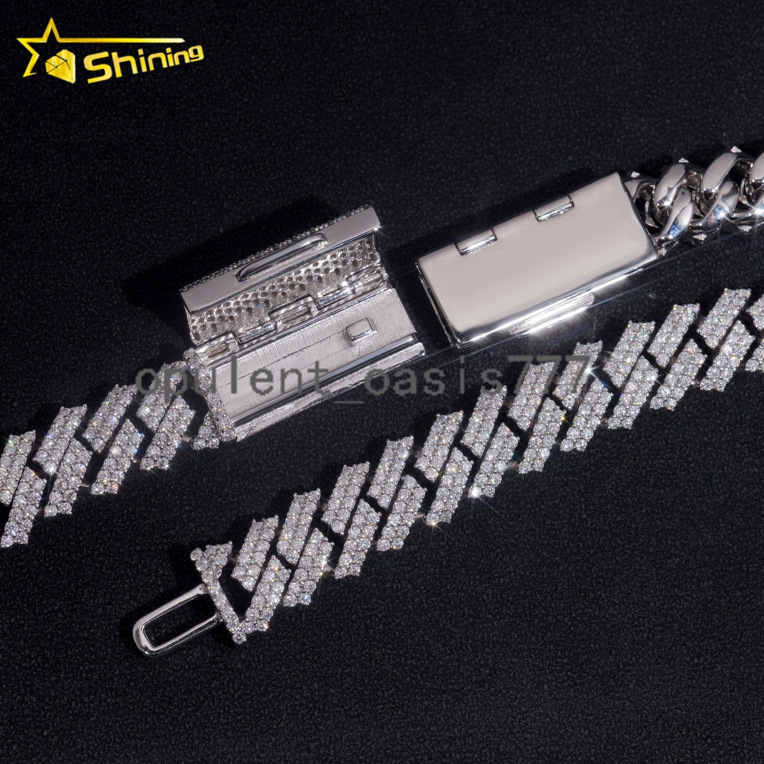 Pass Diamond Tester Hip Hop 925 Silver Two Row Straight Edge 12MM Moissanite Cuban Link Chain