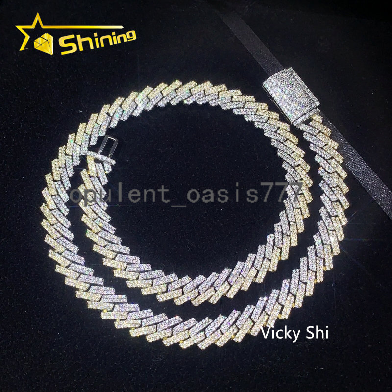 Hot Selling Iced Out Cuban Necklace 925 Sterling Silver 10MM Two Tones Moissanite Link Cuban Custom Fashion Chain for Men