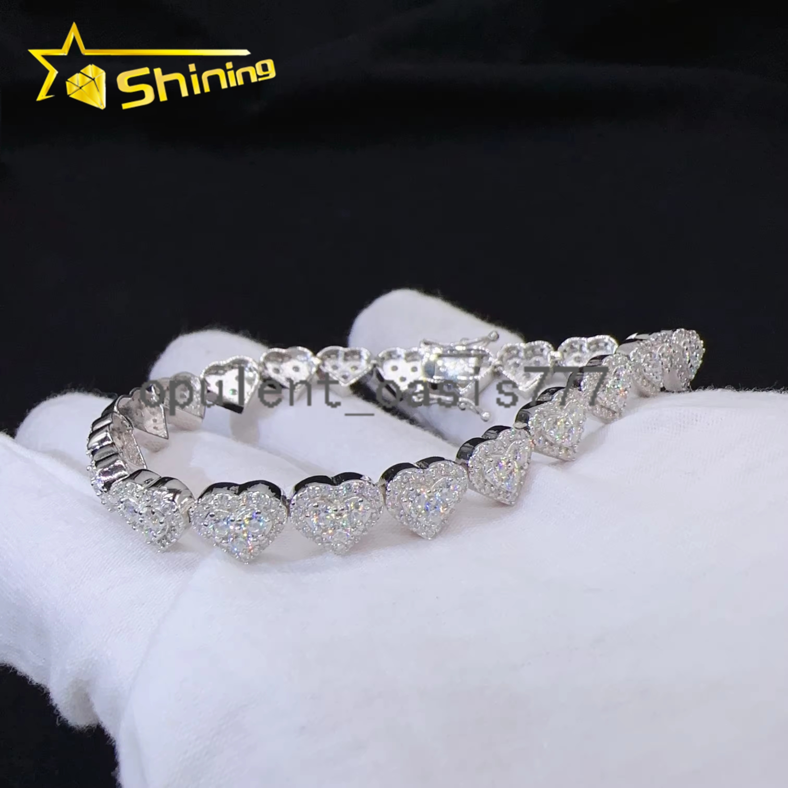 Wholesale Price Sterling Silver 925 Iced Out Vvs Moissanite Fine Hip Hop Jewelry Heart Cuban Link Chain Bracelet for Women
