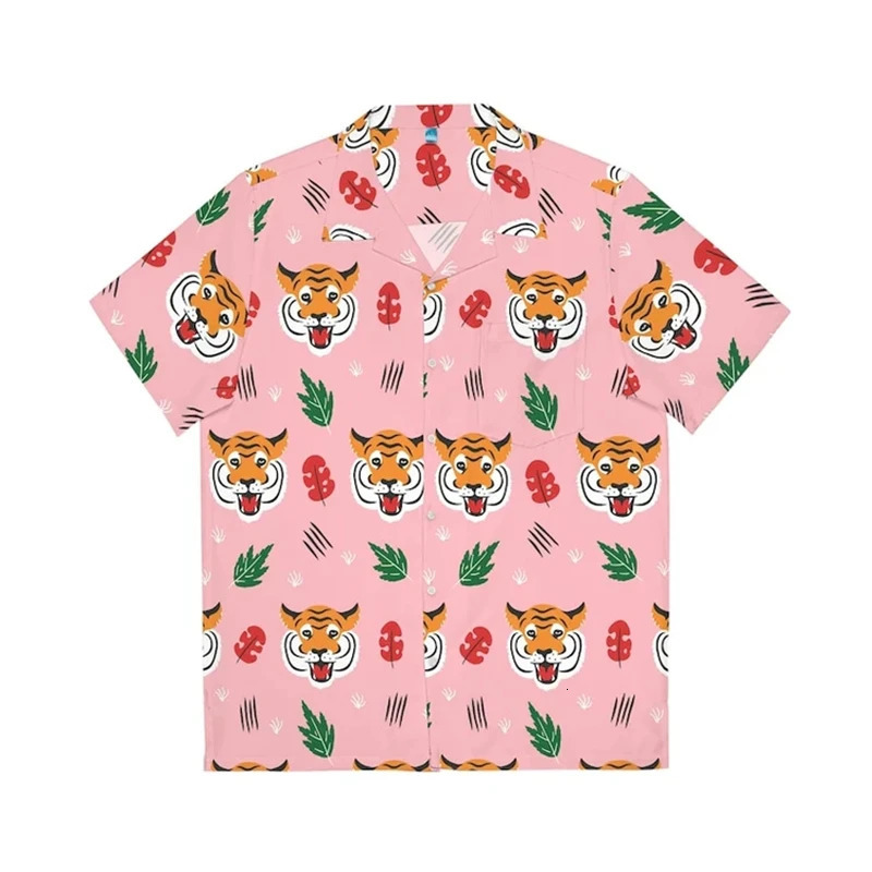 Hawaiian Beach Tiger Pattern Shirts For Men Clothing Fashion Hawaii Animal 3D Printed Short Sleeve Holiday Party Y2k Tops Blouse260317