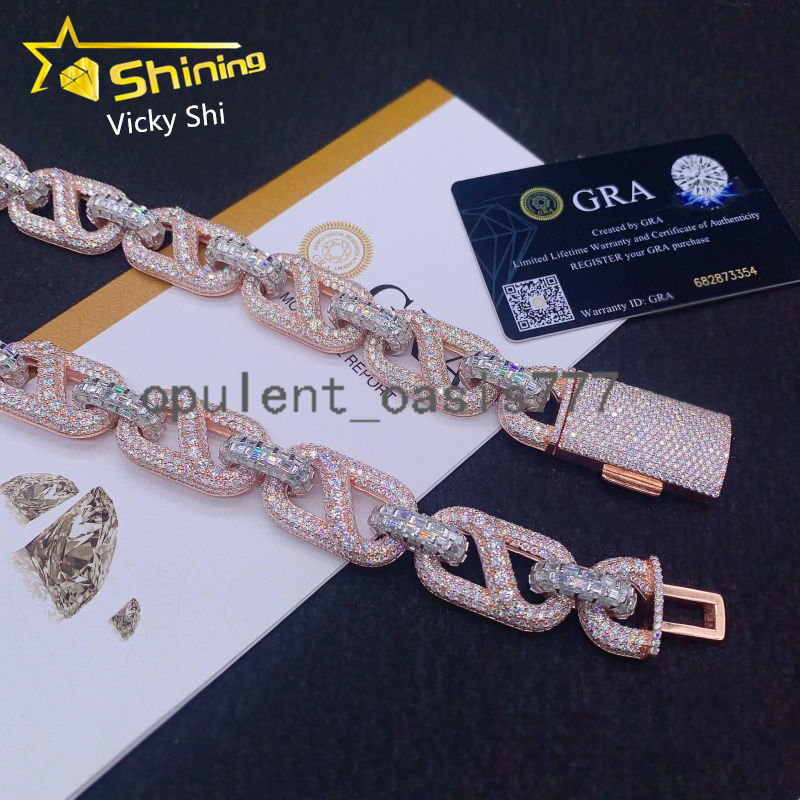 Rapper Luxury 20MM Big Size Two Tones Iced Out Moissanite Cuban Link Chain Hip Hop Jewelry 925 Silver Infinity Chain Men