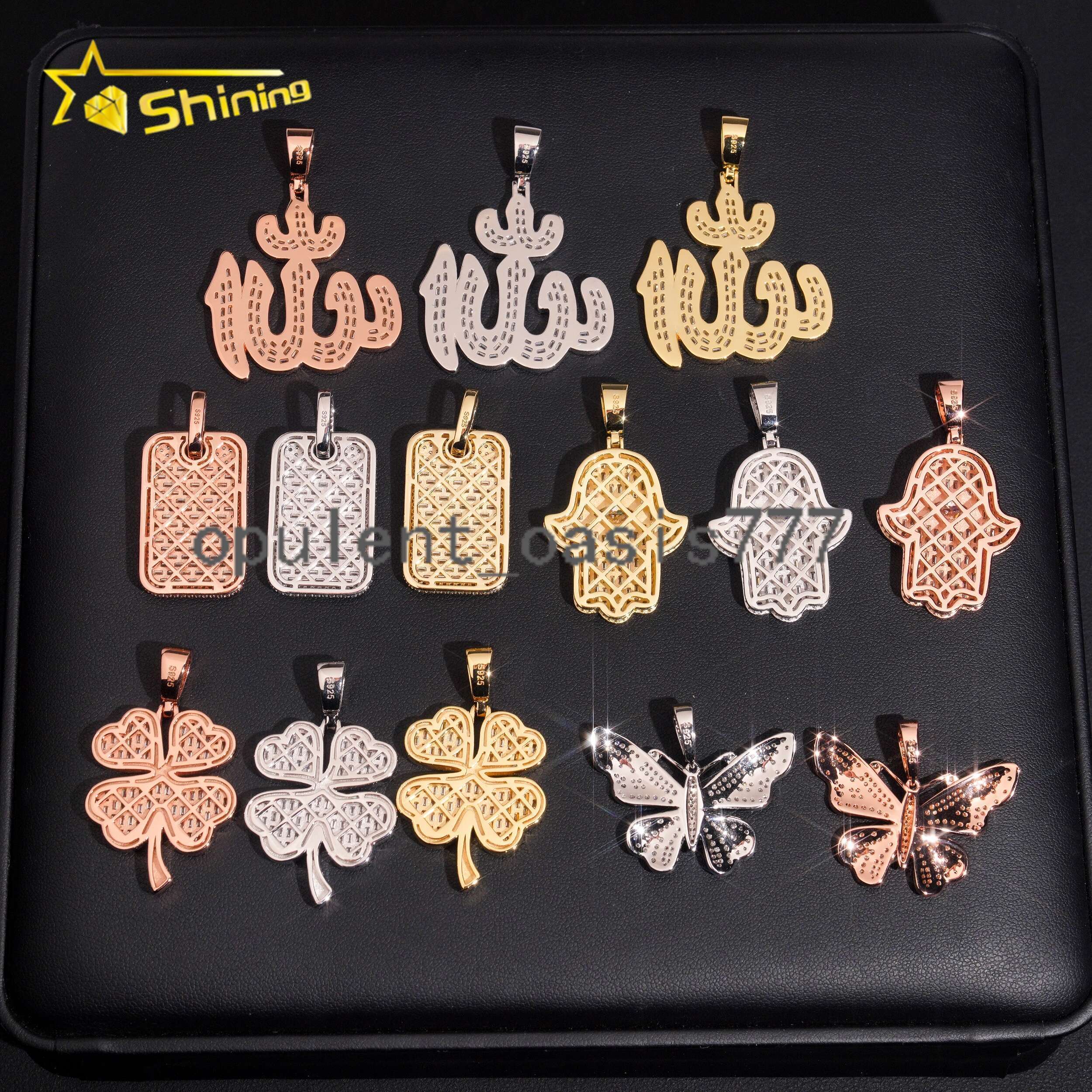 GRA New Stocks Clover Hamsa Iced Out Moissanite Pendant Charms Collection Men Women Custom Pendant Moissanite Hip Hop Jewelry