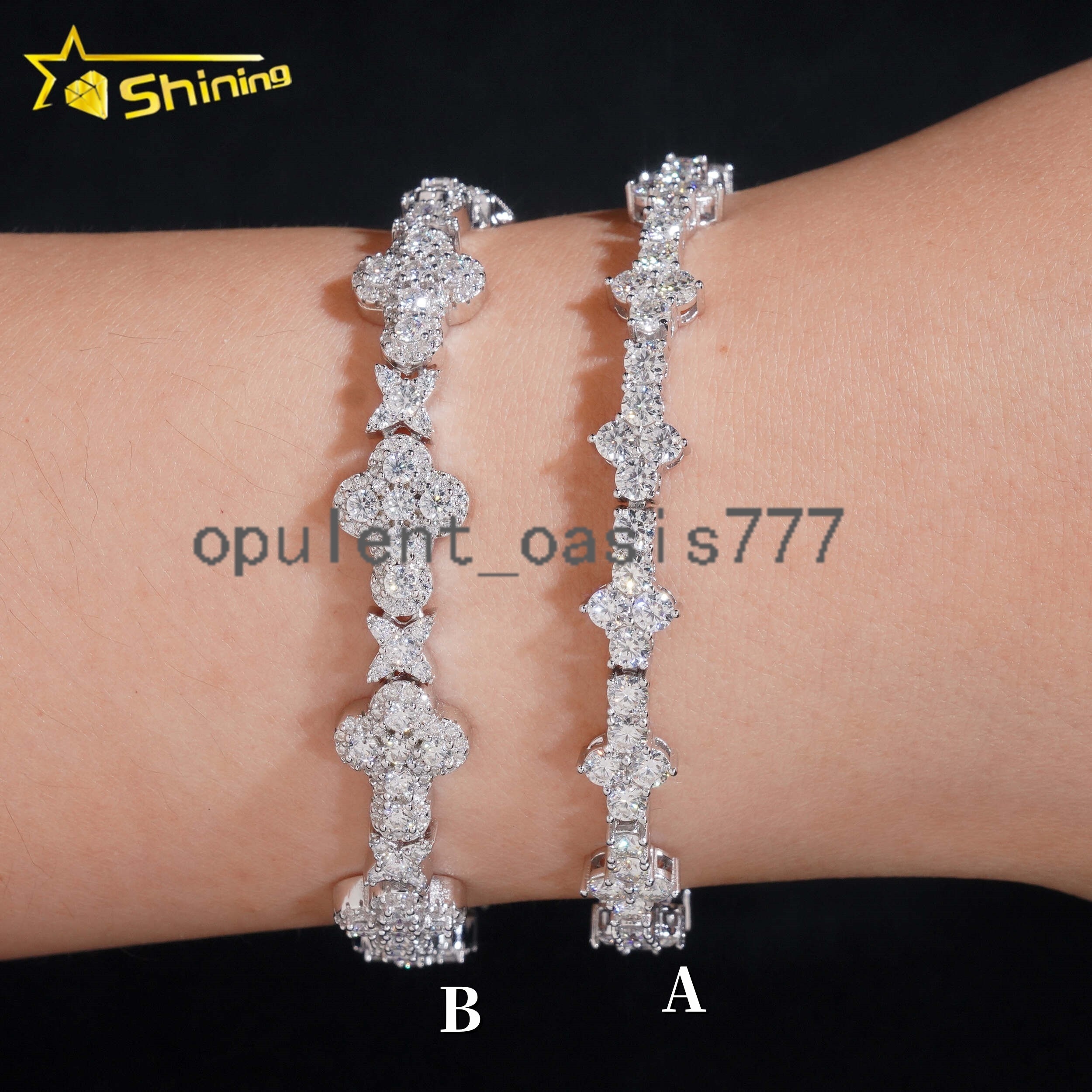 Cross Style 3mm Tennis Bracelet Fashion White Gold 925 Sterling Silver VVS Moissanite Diamond Iced Out Star Cross Link Bracelet