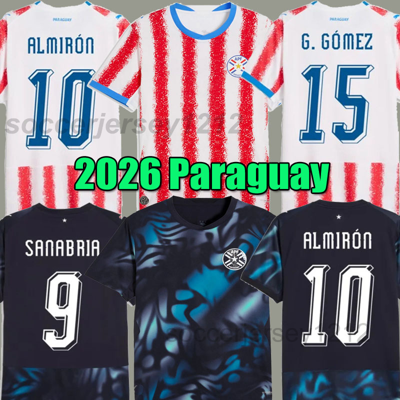 2026 Paraguay Mens Soccer Jerseys M. ALMIRON M. VILLASANTI J. ALONSO ENCISO Home Away Football Shirts 26 27 Short Sleeve Uniforms Kids Kit jersey 2027 Sanabria Gomez