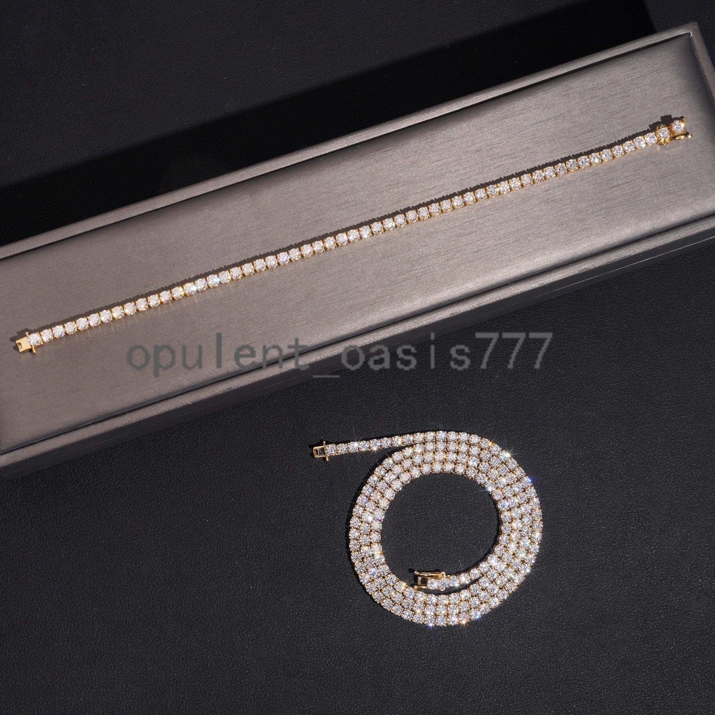 Pass Diamond Tester Men Jewelry 10K Real Yellow Gold VVS Moissanite Diamond Tennis Chain 3MM