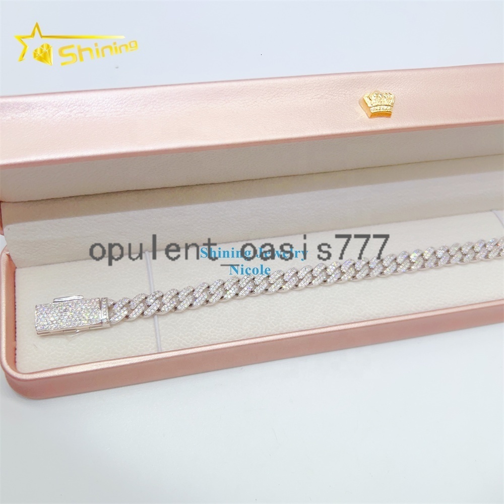 Top Quality 925 Silver Iced Out Custom Hip Hop Jewelry Moissanite Cuban Link Chain 8mm Cuban Link Bracelet