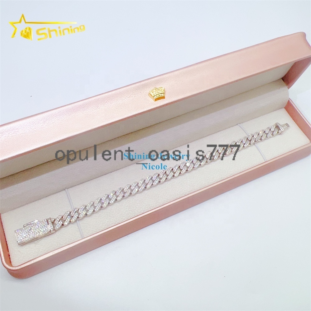 Top Quality 925 Silver Iced Out Custom Hip Hop Jewelry Moissanite Cuban Link Chain 8mm Cuban Link Bracelet