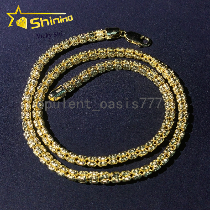 Men Hip Hop Jewelry Necklace S925 Silver Gold Plated 4MM Width Two Tone Link Chain Necklace Rope Chain