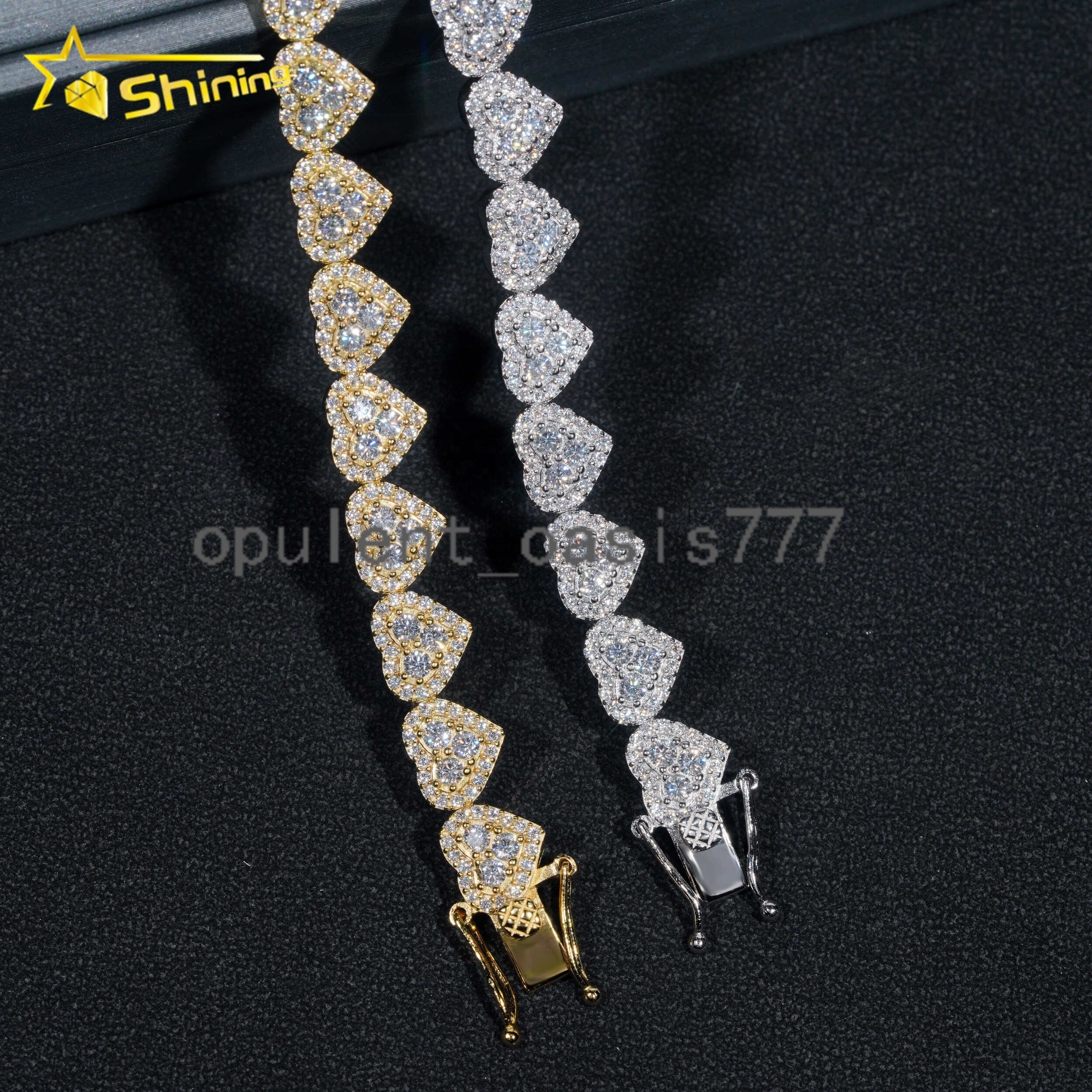 Ready to Ship High Quality Fashion Iced 925 Silver 8mm Heart Shape VVS Moissanite Diamond Cuban Bracelet