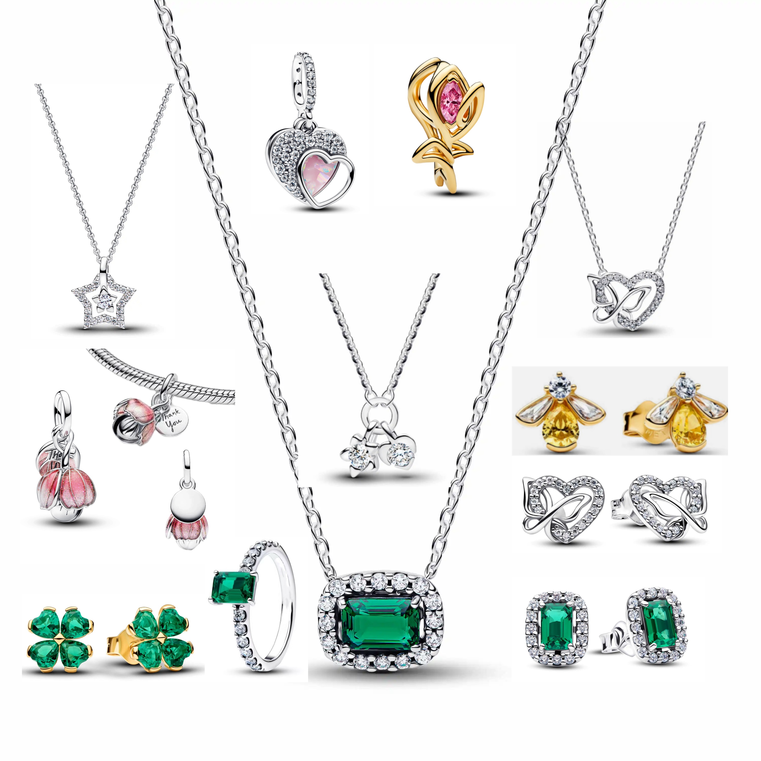 2026 New 925 Sterling Silver Four Leaf Clover Flower Dog Heart Pendant Bead fit DIY Women's Bracelets Necklaces Jewelry Gifts