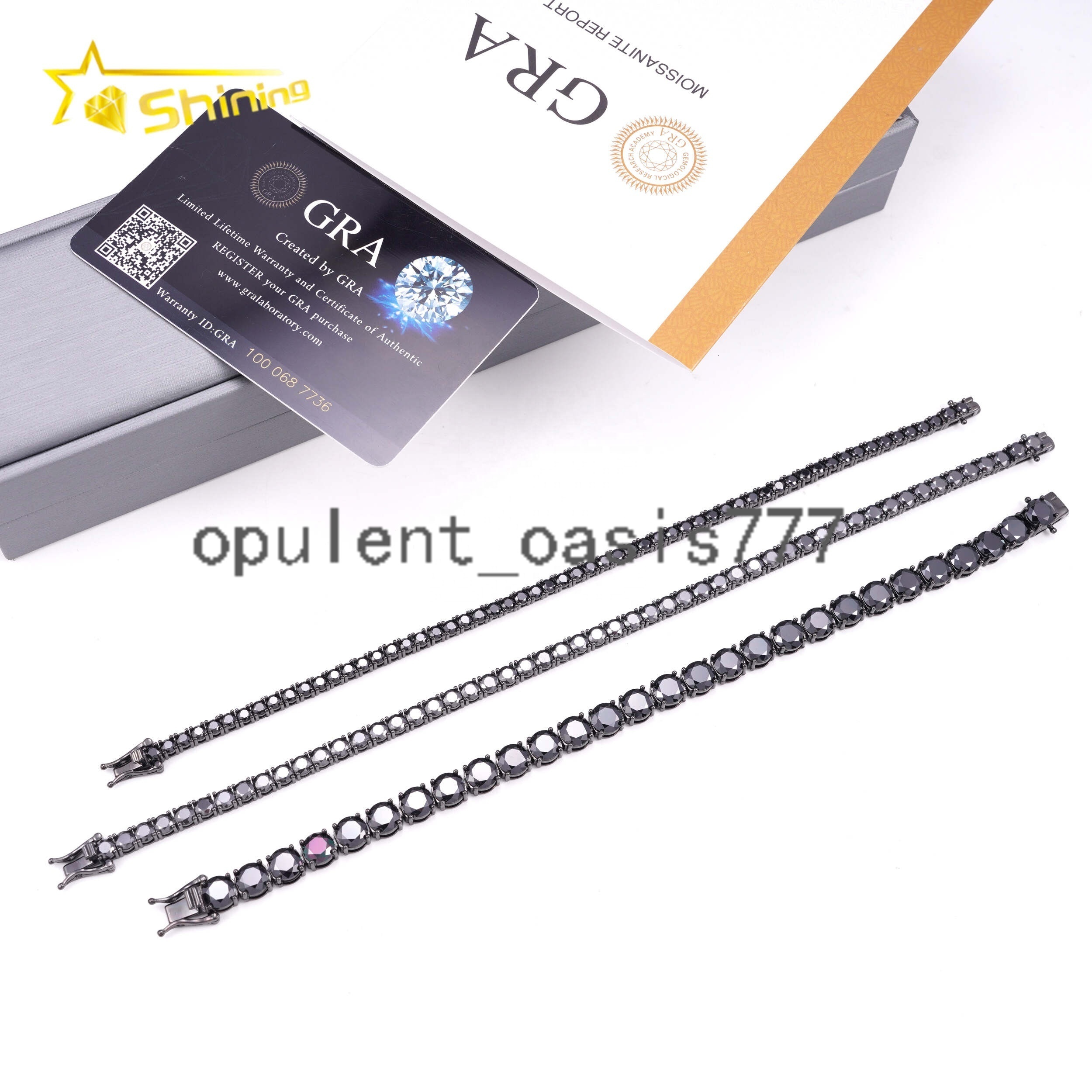 GRA Certificate Double Safety Clasp Hip Hop 925 Silver Black Moissanite Diamond Tennis Chain Bracelet