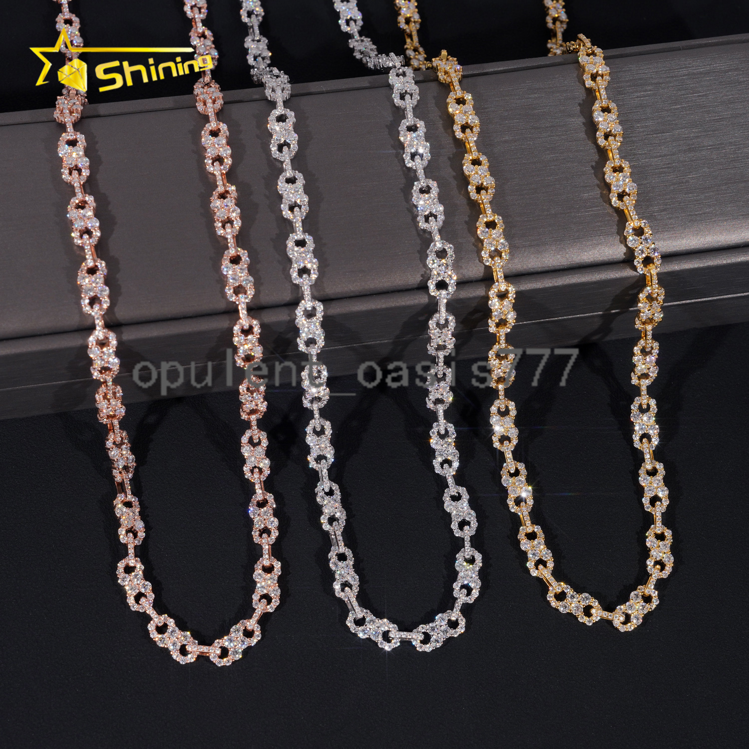 New Hip Hop Design Moissanite Infinity Link Chain Iced Out 925 Silver Men Gold Plated Moissanite Cuban Necklace