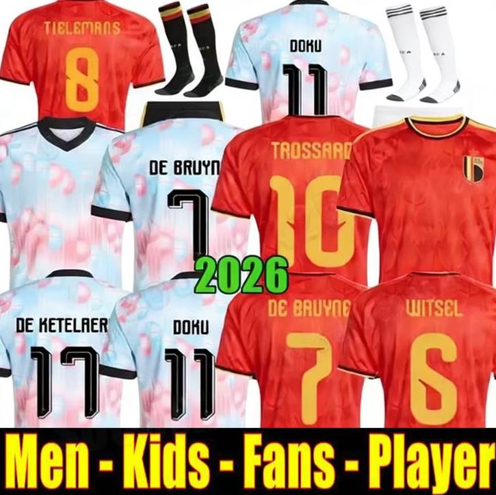 2026 Belgium World Cup soccer jerseys DE BRUYNE R. LUKAKU E. HAZARD 25 26 MERTENS BATSHUAYI TIELEMANS T.HAZARD Fans Player football shirt uniform Men Kids Kits