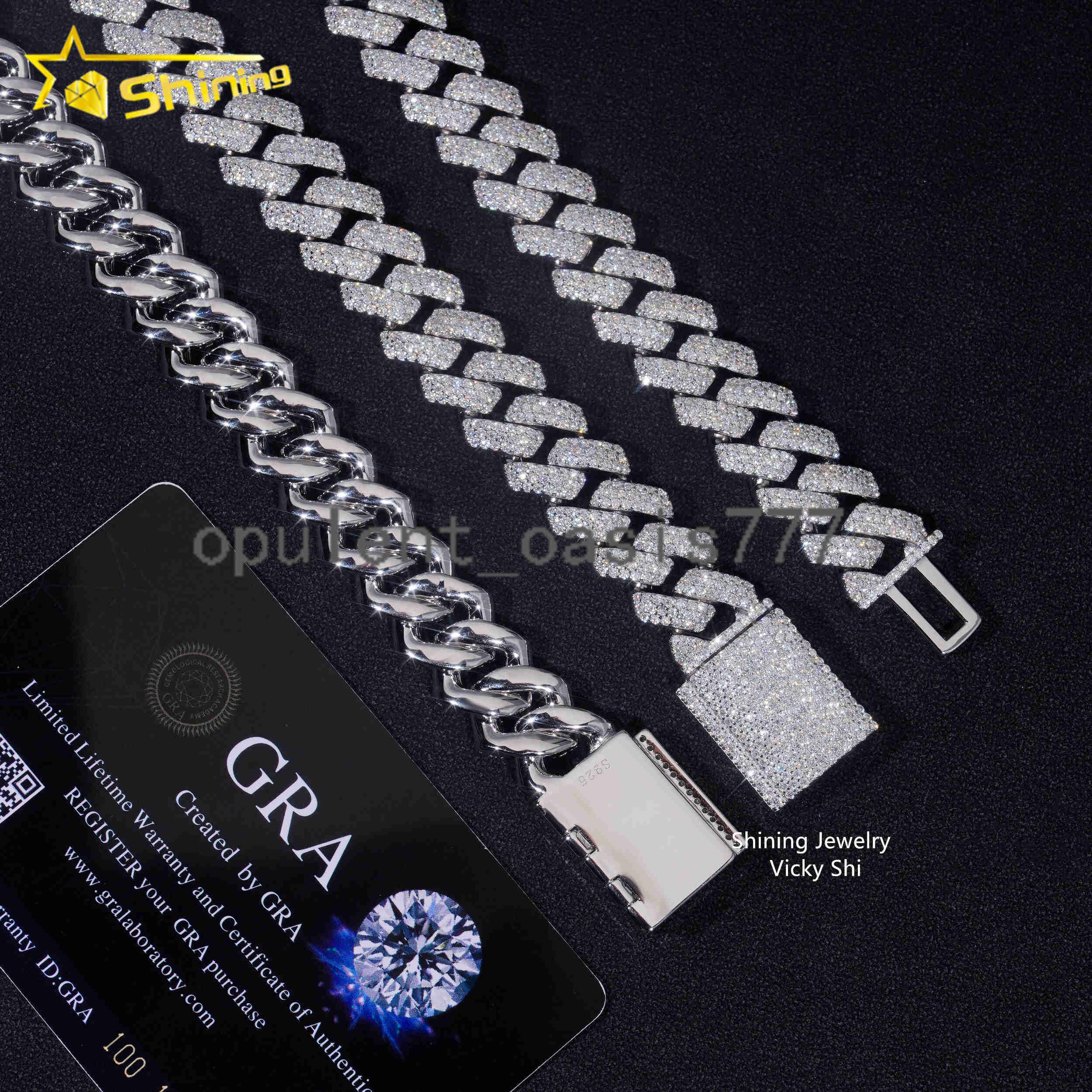 Hip Hop Jewelry Iced Out Cuban Link Chain 925 Sterling Silver 14MM 3 Rows VVS Moissanite Diamond Cuban Link Bracelet Necklace