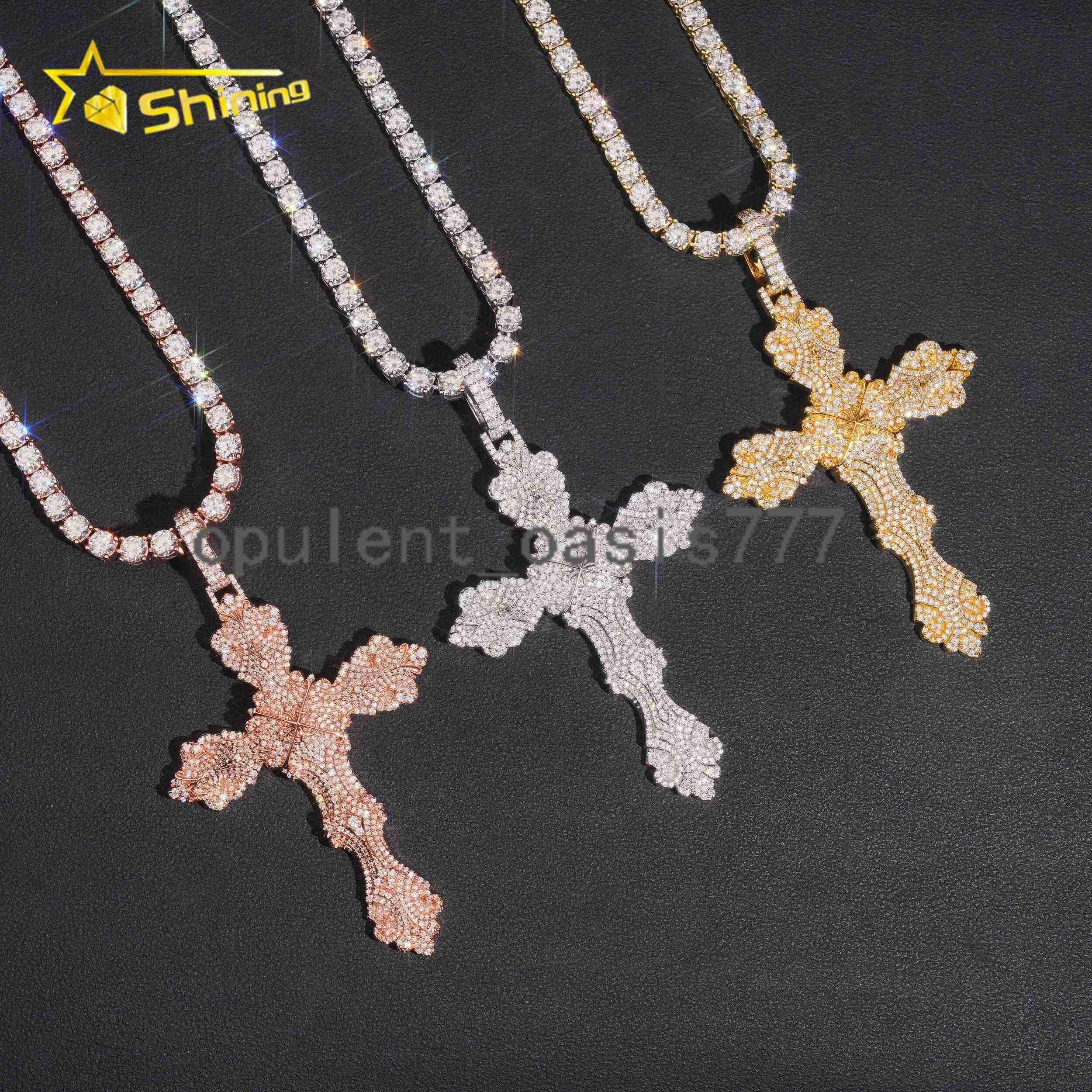 Hip Hop Style 925 Sterling Silver Pass Diamond Tester Gold Plated Iced Out Cross Charms Moissanite Pendants
