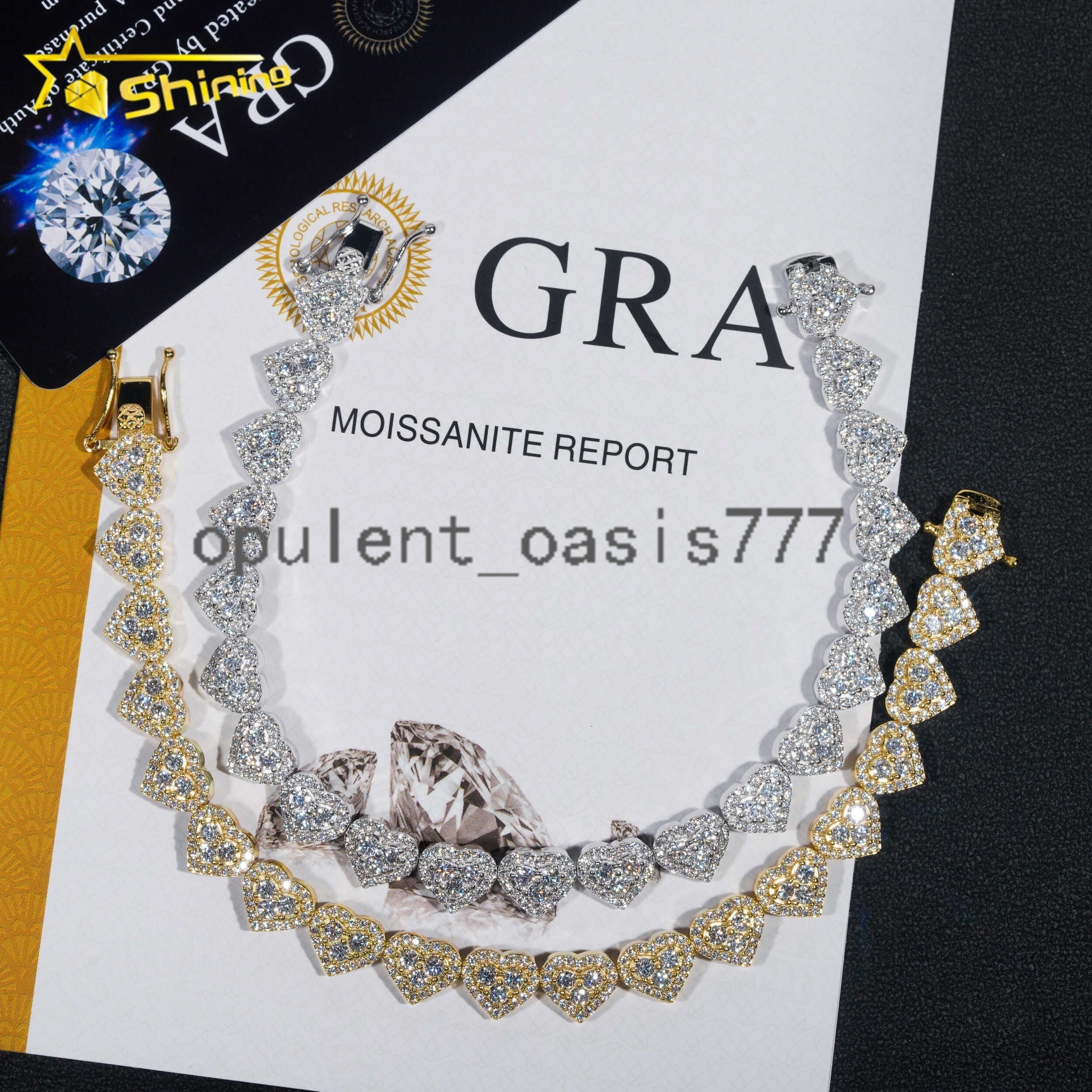 Ready to Ship High Quality Fashion Iced 925 Silver 8mm Heart Shape VVS Moissanite Diamond Cuban Bracelet