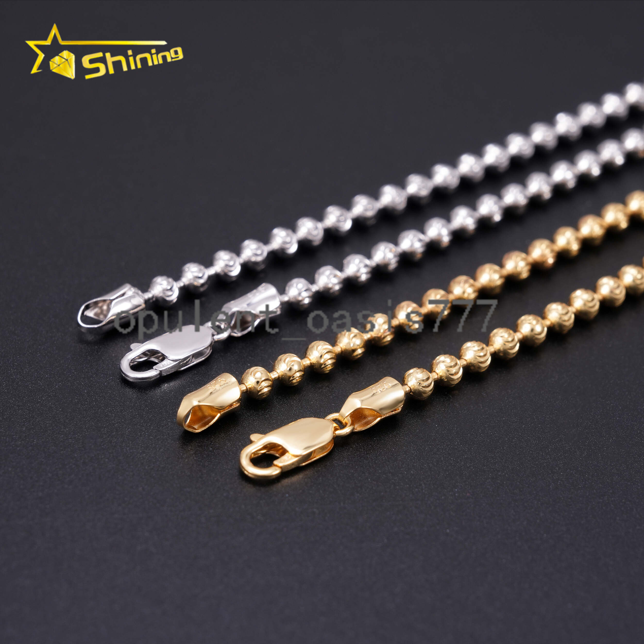 Factory Wholesale Moon Cut Beads Chain Sterling 925 Silver Trendy Jewelry Daily Cuban Link Chain Necklace 4mm Chain