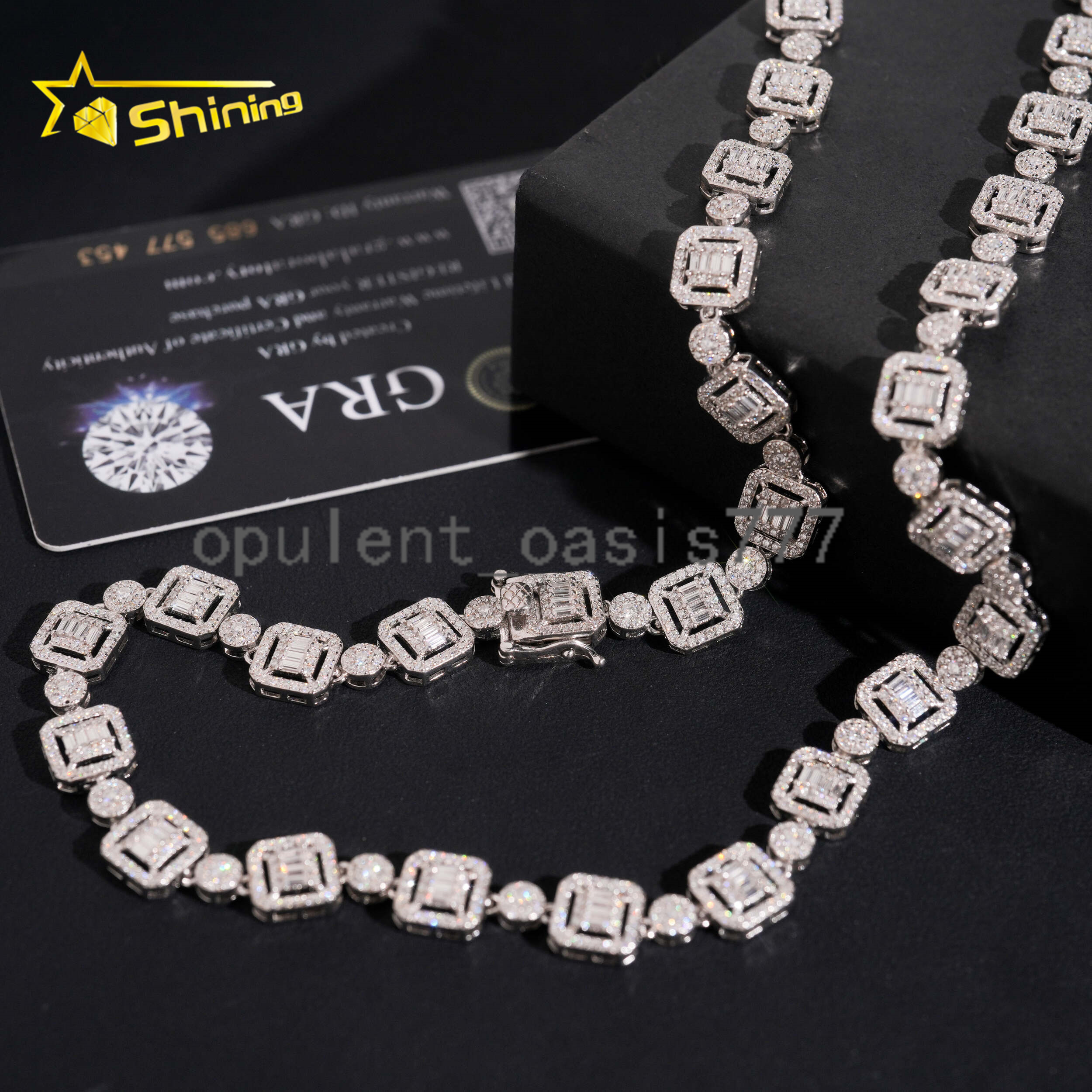 Hip Hop Jewelry 925 Sterling Silver Baguette Missanite Cuban Link Chain Iced Out Men Infinity Cuban Link Moissanite Necklace