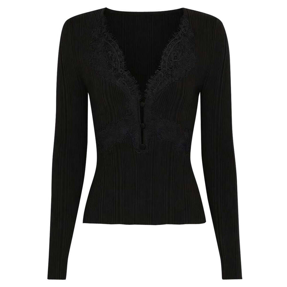 Spring and Autumn New Designer High Quality Knitted Fabric Long Sleeve e22 Top Fashion Internet Celebrity Women's Bottom Top