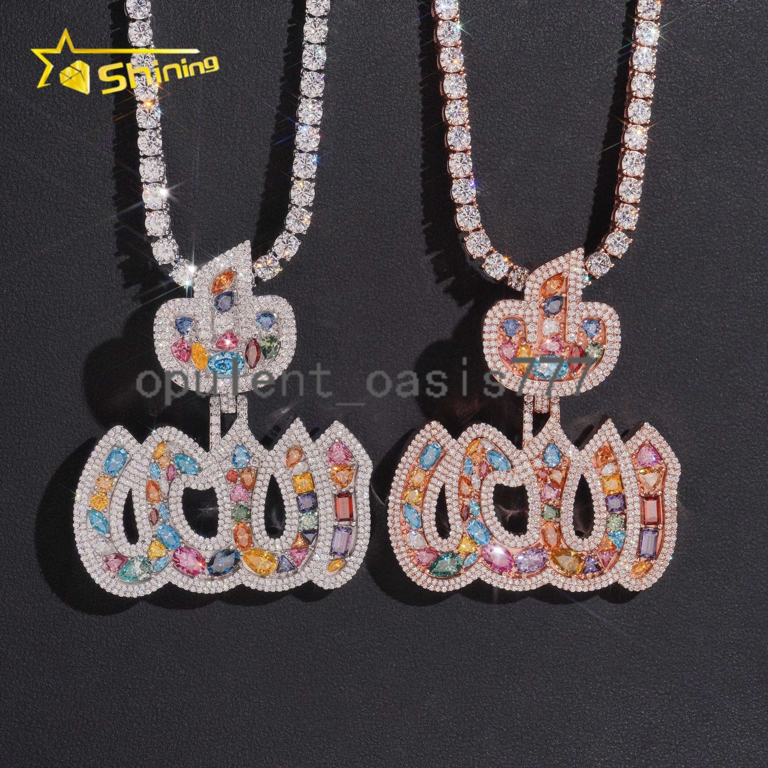 New Fashion Luxury Hip Hop Multi-color Allah Men 925 Sterling Silver Moissanite Iced Out Pendant