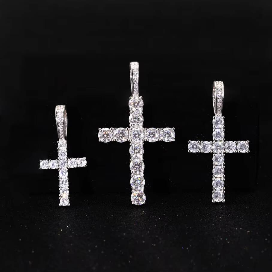 Hot-sale VVS Diamond Cross Pendant D GRA Moissanite S925 Silver Gold Plate Custom Pendant for Cuban Necklace