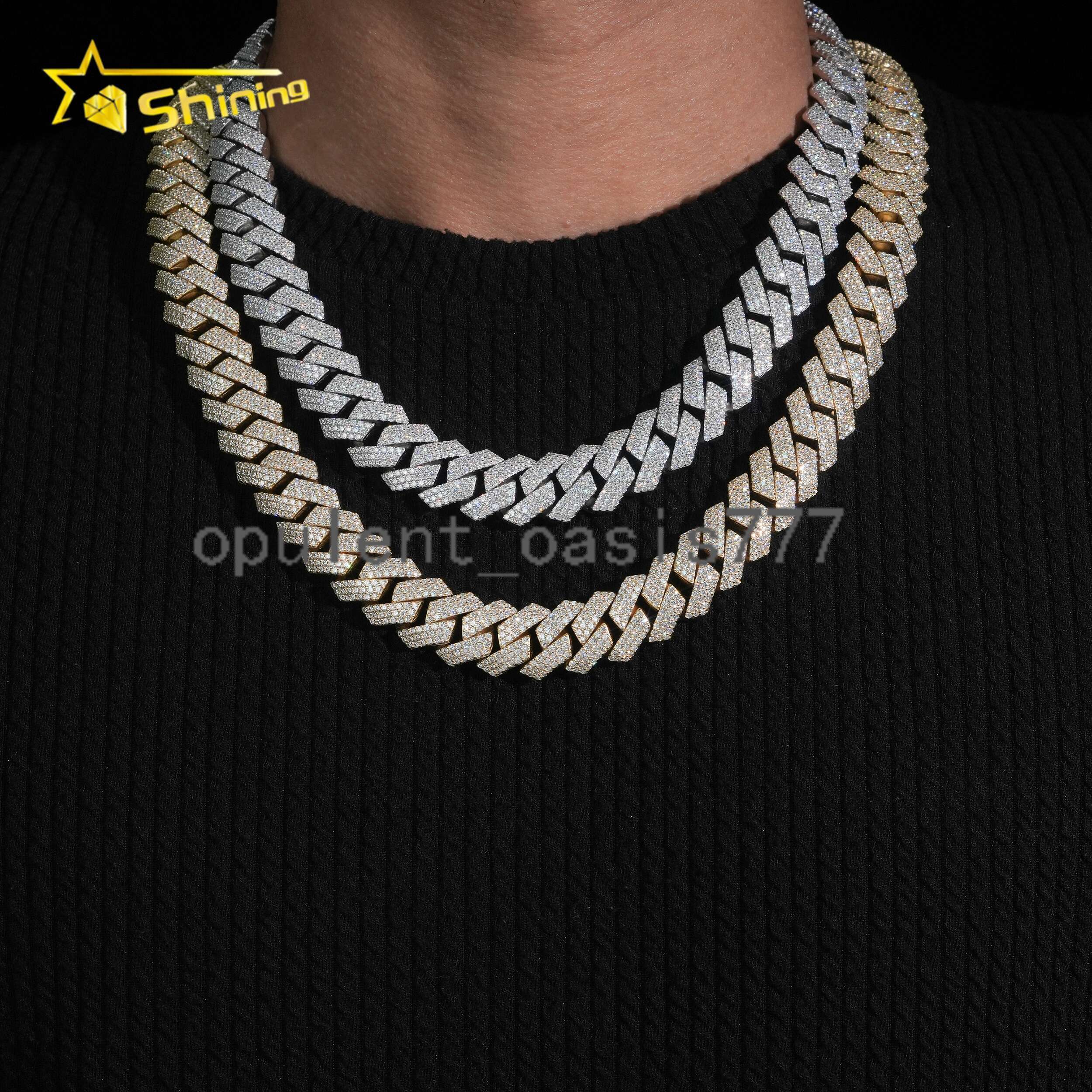 Hip Hop Style Heavy Solid Mens 16mm Moissanite Iced Out 925 Sterling Silver Cuban Link Chain