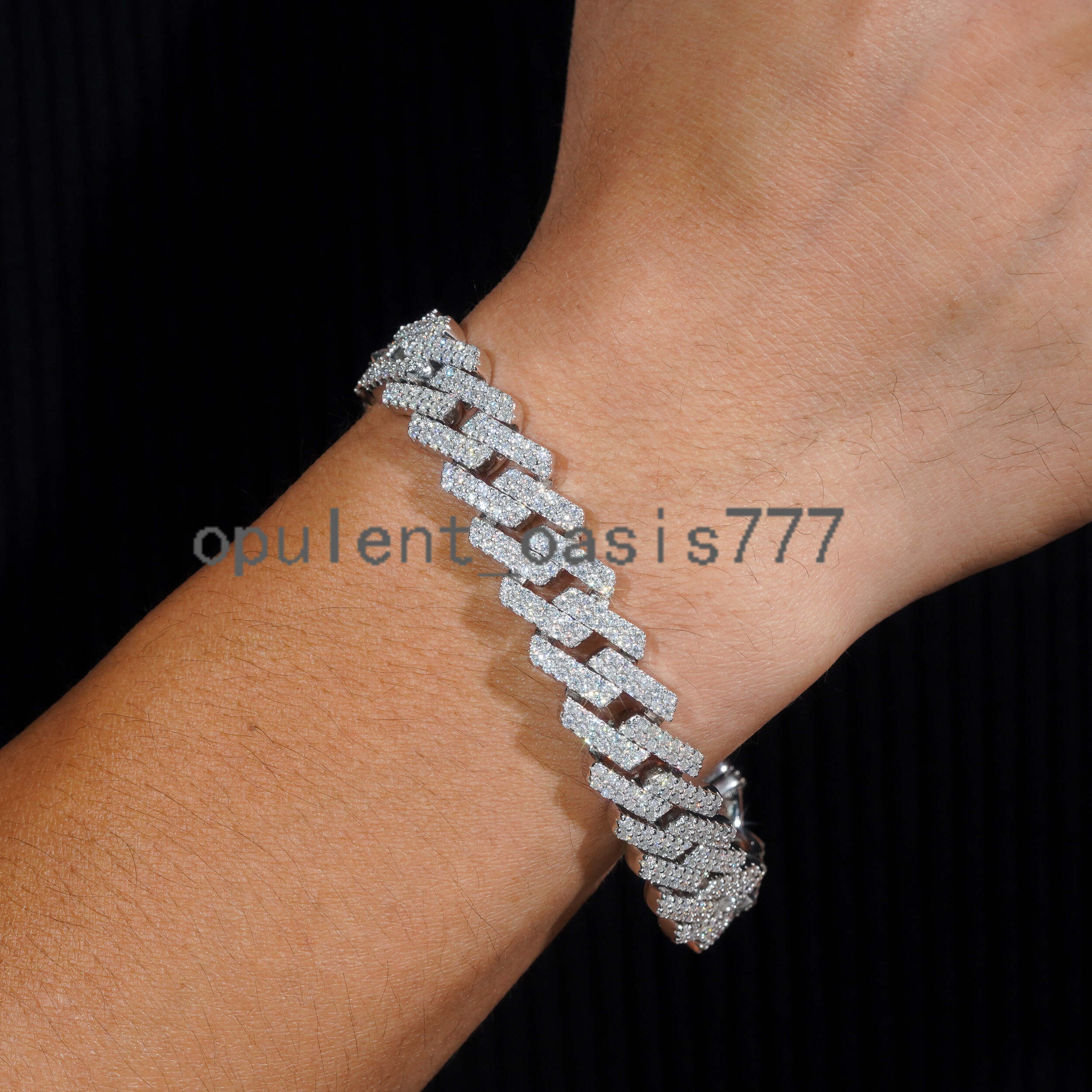 Trendy Two Rows 14mm Moissanite Bracelet 925 Sterling Silver Hip Hop Fine Jewelry Vvs Moissanite Diamond Cuban Link Bracelet Men