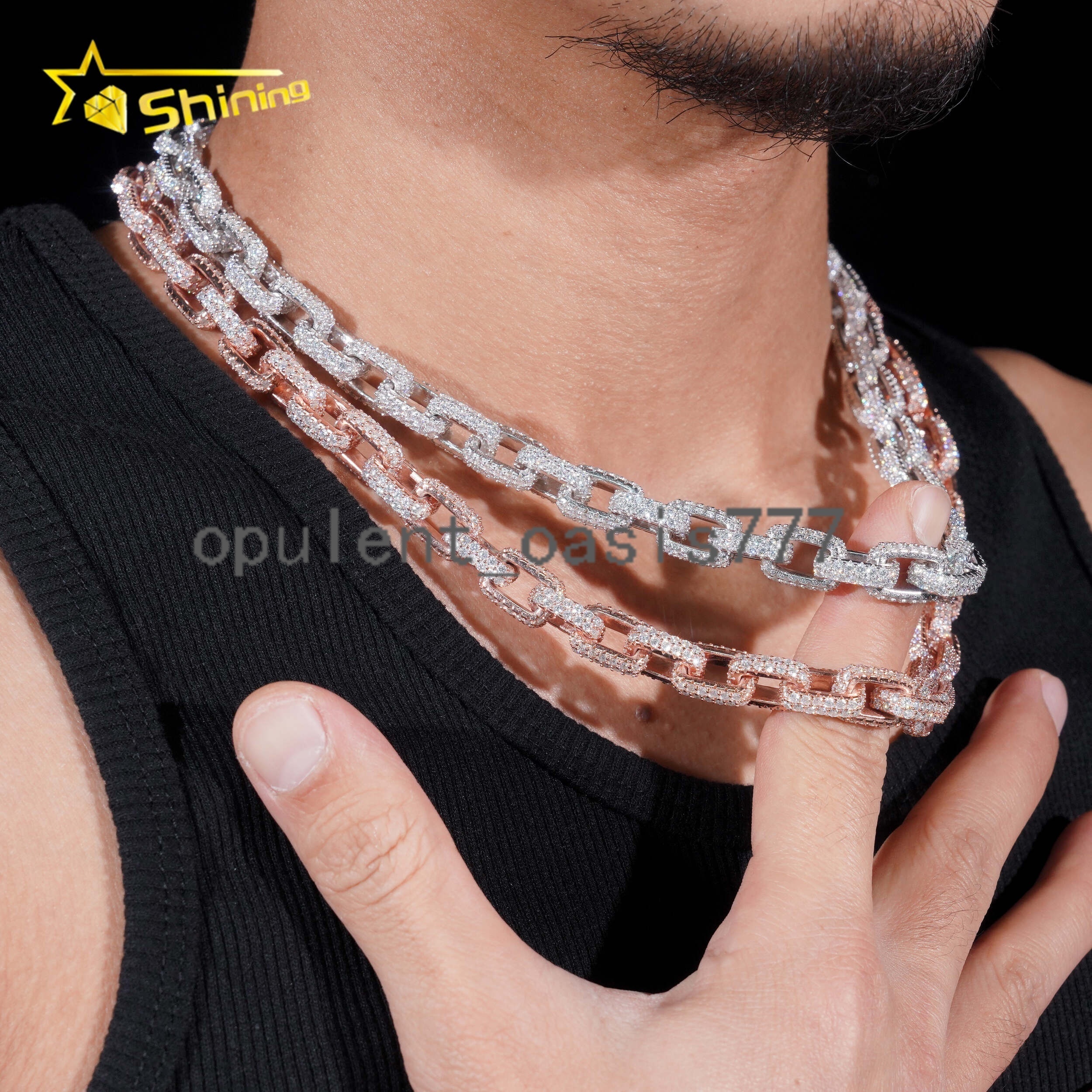 New Arrivals Moissanite Diamond VVS 925 Silver Rose Gold 10mm Infinity Link Unique Hip Hop Necklaces Cuban Link Chain