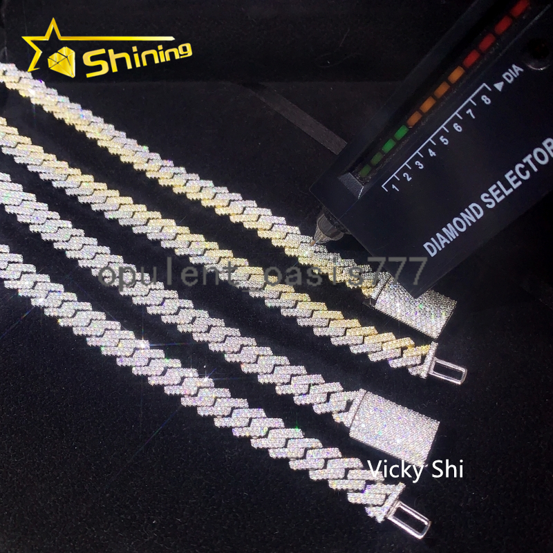 Hot Selling Iced Out Cuban Necklace 925 Sterling Silver 10MM Two Tones Moissanite Link Cuban Custom Fashion Chain for Men