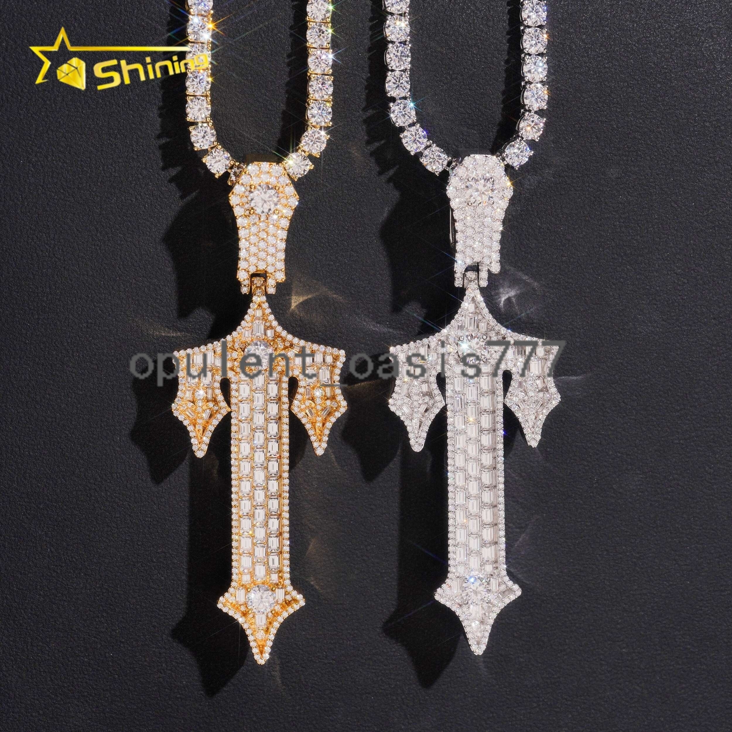Hip Hop Luxury 925 Sterling Silver Gold Plated Iced Out Charm VVS Moissanite Diamond Pendant
