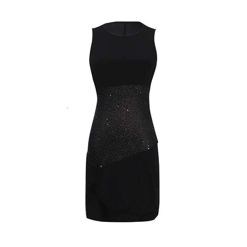 Sexy spicy girl FC party women's 2026 new designer round neck sleeveless sequin patch short twisted k30 tight dress