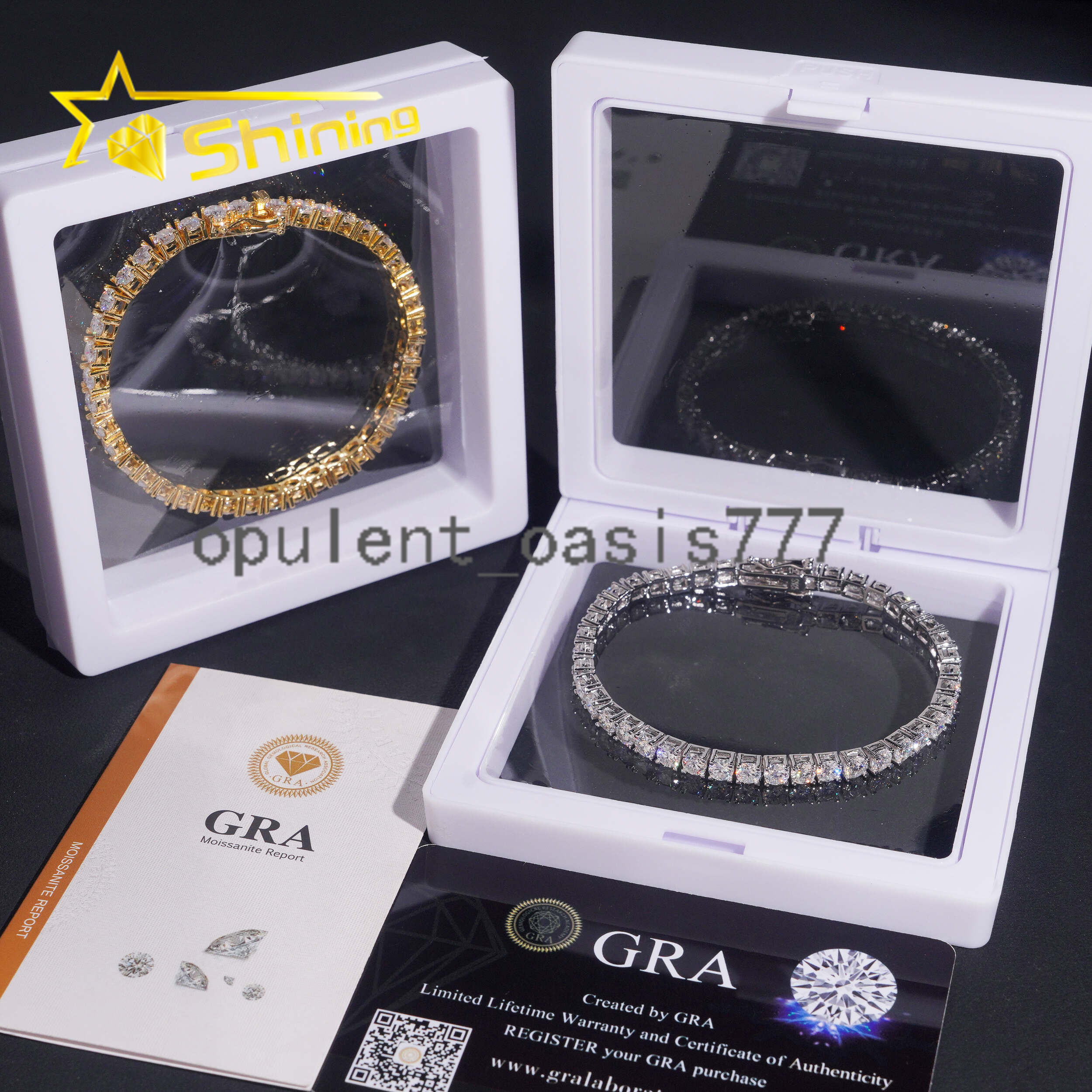USA Warehouse Local Stock GRA Cert 4MM 925 Solid Silver Hip Hop Iced Out VVS Moissanite Diamond Tennis Chain Bracelet