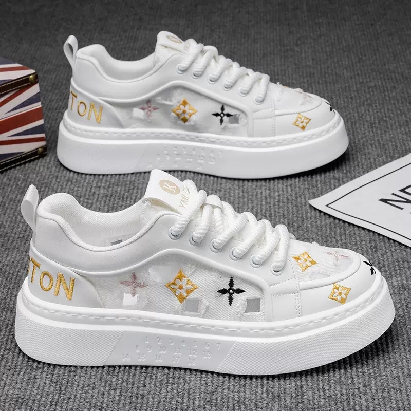 Summer comfortable and breathable sports and casual shoes for men thick sole height increasing color blocking versatile printed casual shoes
