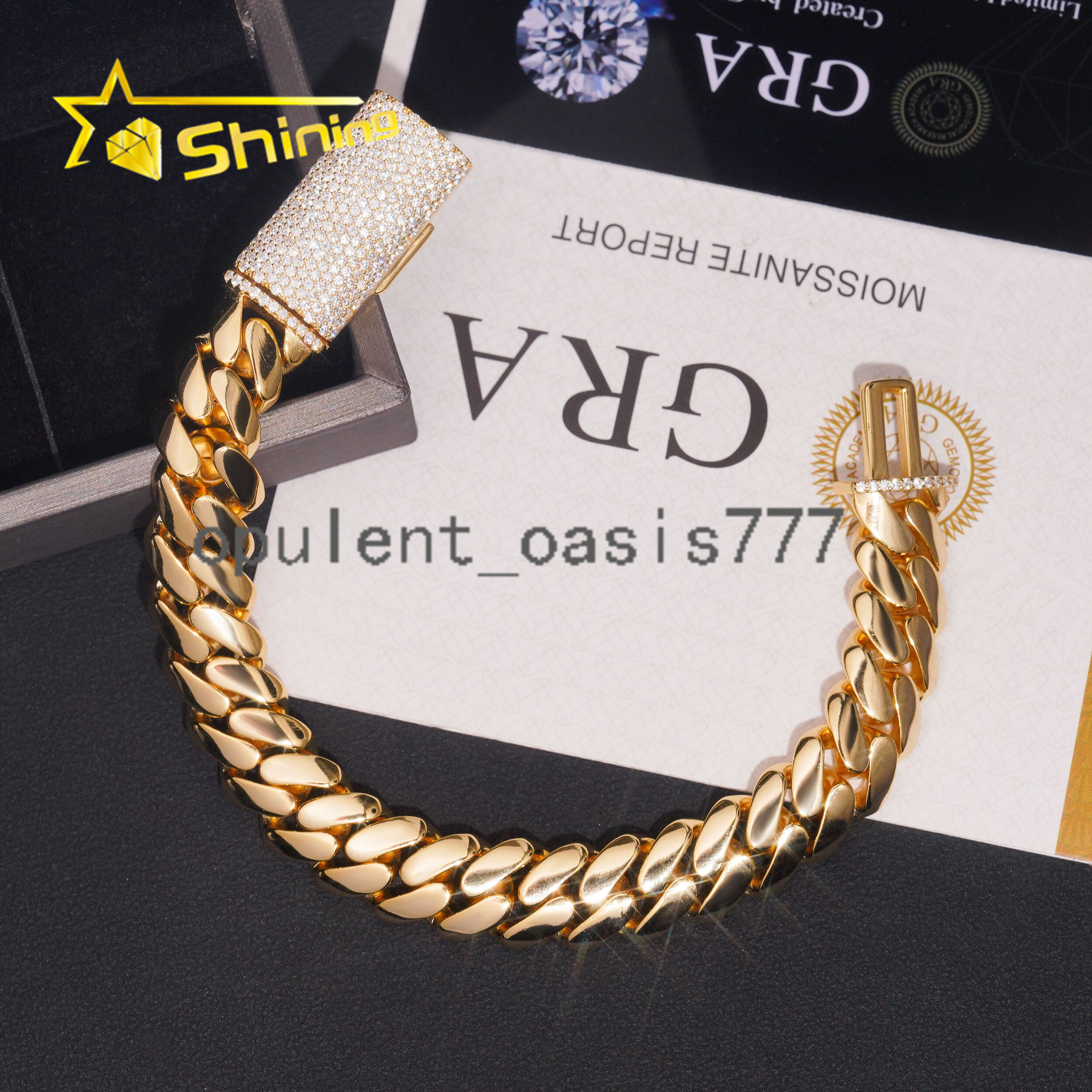 Hip Hop Jewelry Gold Plated 12mm Plain Cuban Bracelet with Moissanite Clasp Custom 925 Silver Bracelet for Men