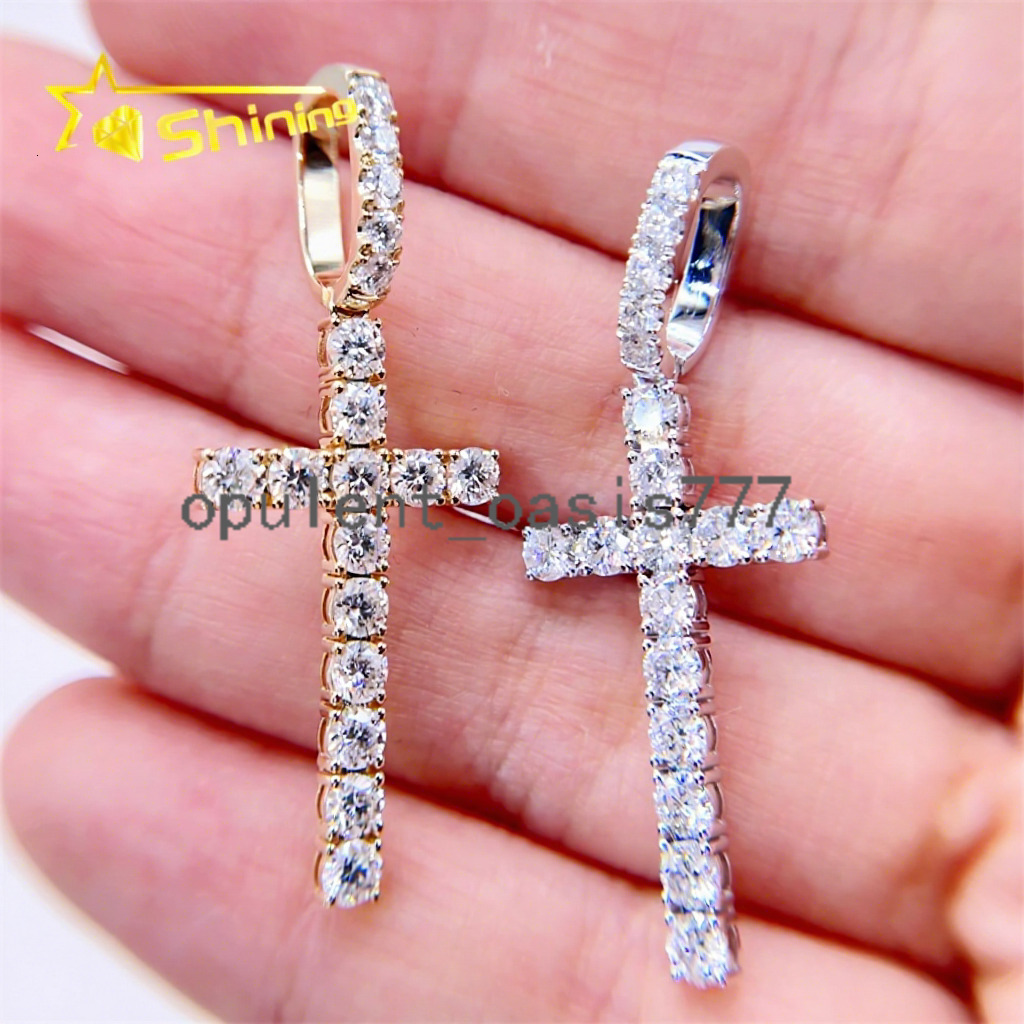 Wholesale Stock 10k Real Solid Gold Moissanite Diamond Cross Pendant 3MM GRA