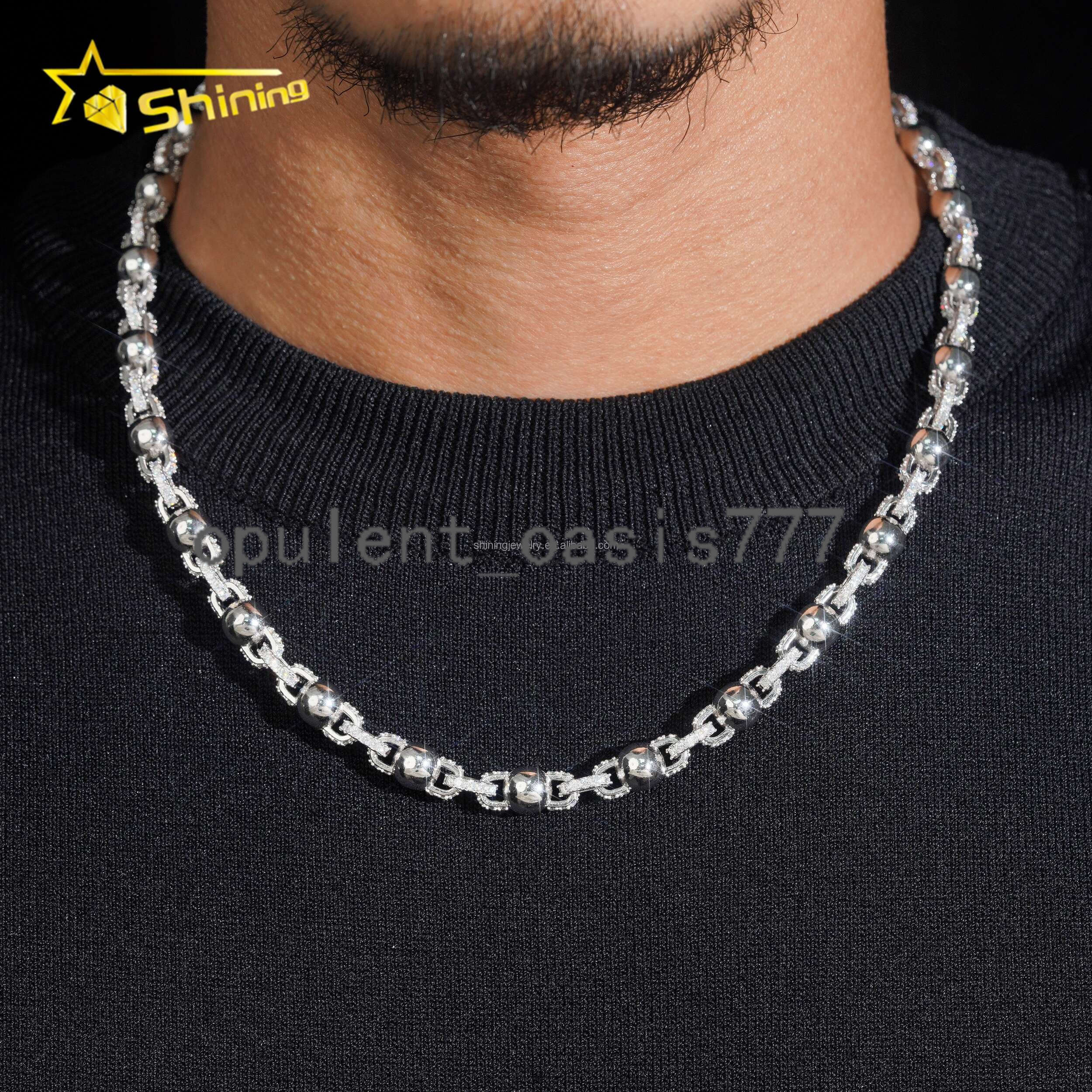 8mm Hot Selling Fashion GRA Certificate S925 Fully Stone Hip Hop Stylish Iced Out VVS Moissanite Ball Bead Infinity Rope Chain