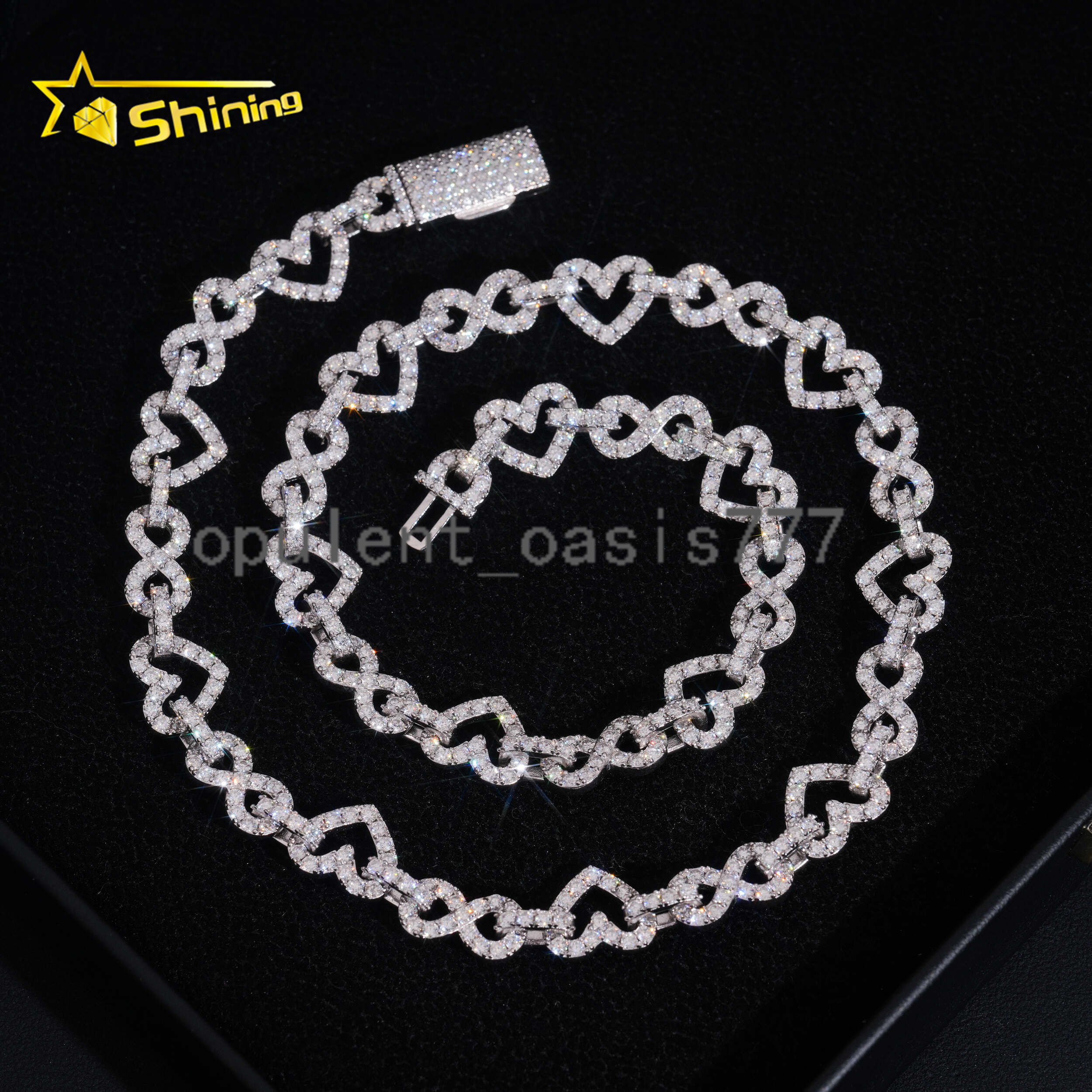 Hip Hop Jewelry Rapper 925 Silver 85MM Heart Style Missanite Cuban Link Chain Iced Out Men Infinity Cuban Necklace Chain Link