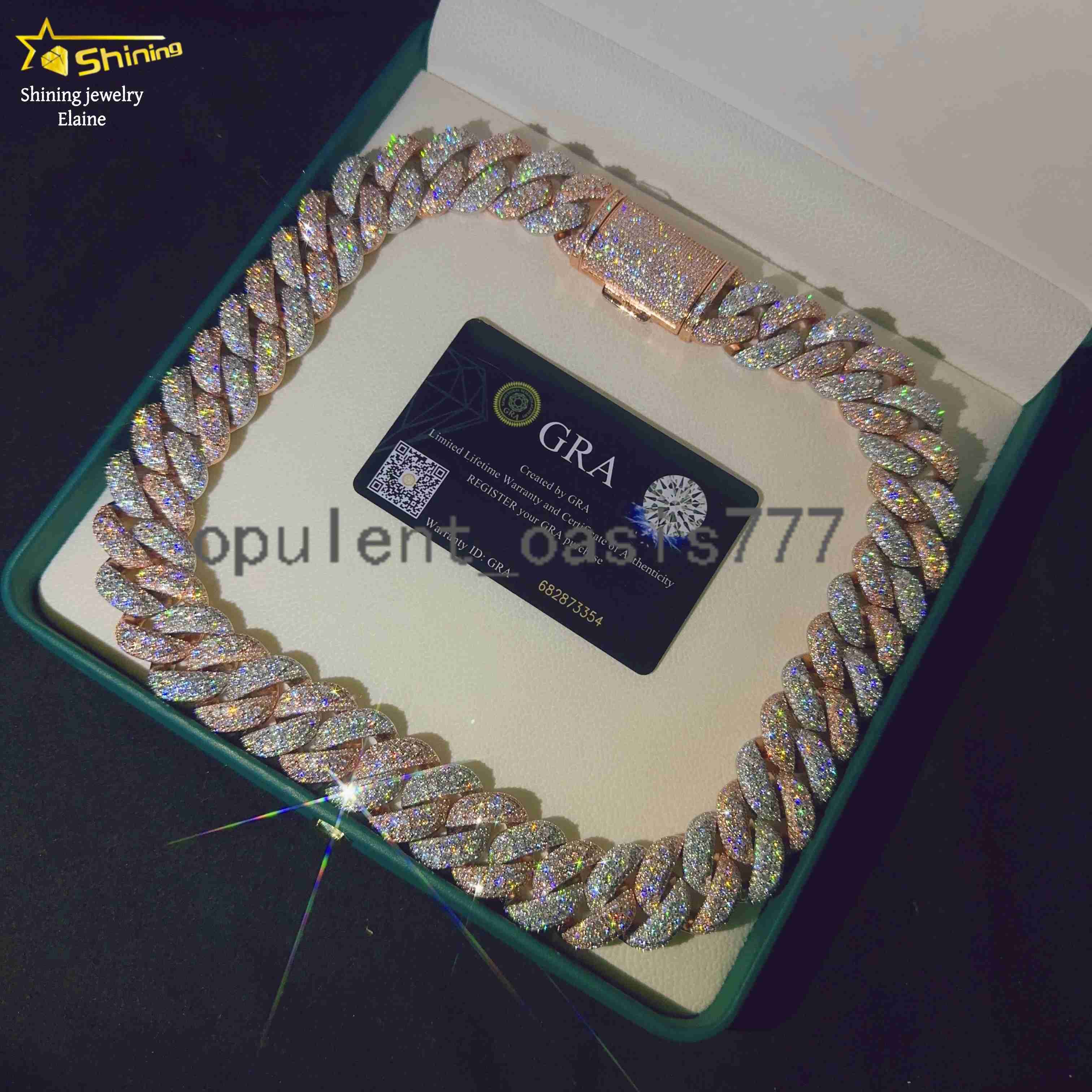 Fashion Jewelry 22mm Sterling Silver 925 Hip Hop Chain VVS Moissanite Diamond Miami Cuban Link Chain Moissanite Necklace