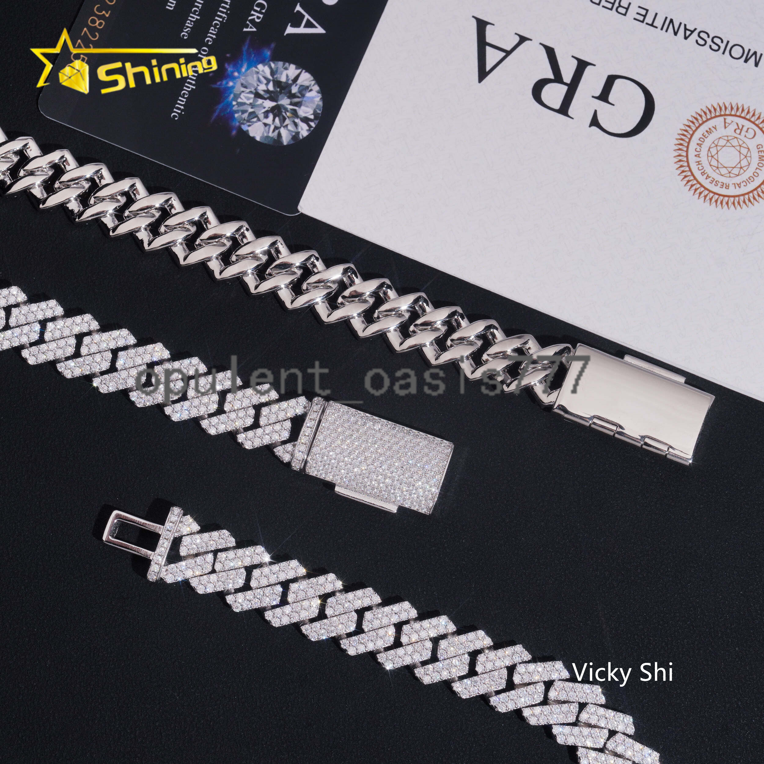 Hot Selling Hip Hop Men Cuban Necklace GRA 925 Solid Silver 13mm Two Rows Iced Out VVS1 Moissanite Cuban Link Chain