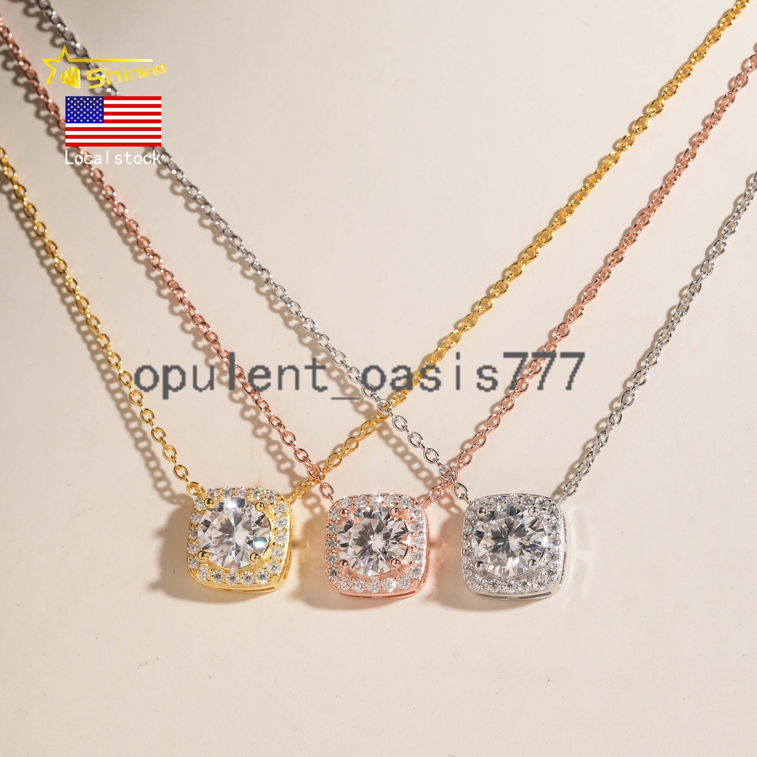 USA Local Stock Fine Jewelry Moissanite Necklace 925 Silver Classic Halo Design Round Moissanite Pendant Necklace for Women