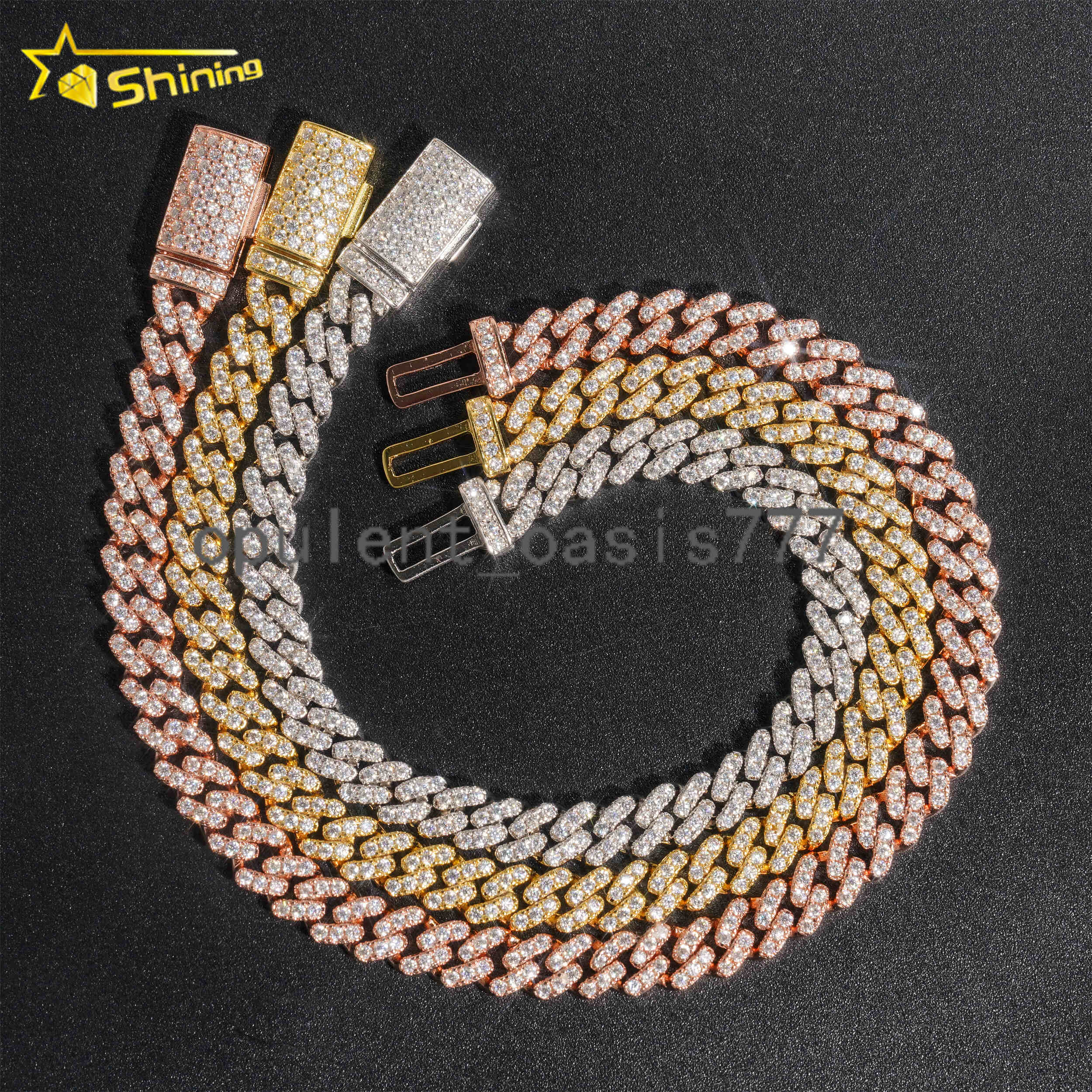 Hot Selling Hip Hop Cuban Necklace Iced Out 925 Sterling Silver Gold Plated 6MM VVS Moissanite Diamond Cuban Link Chain