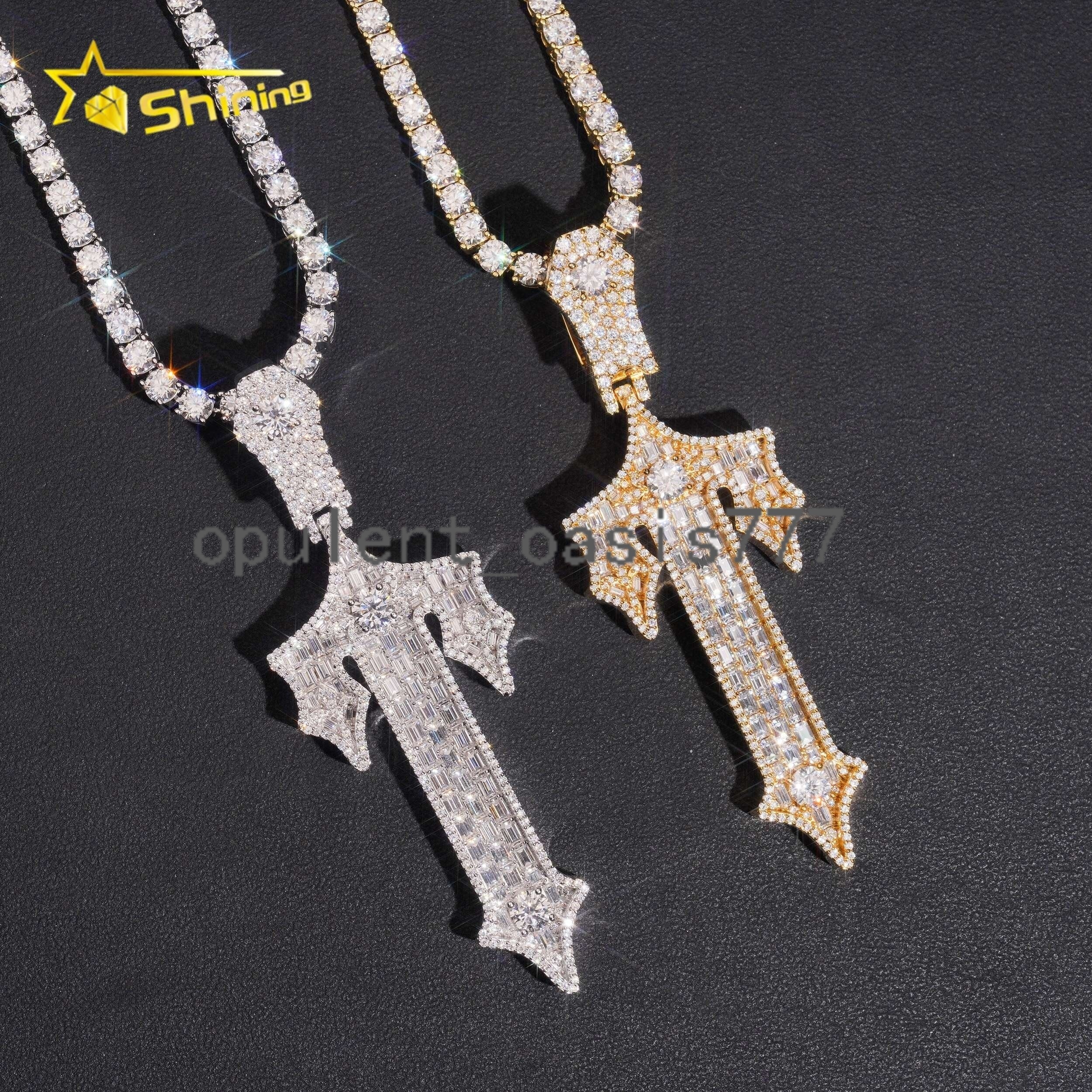 Hip Hop Luxury 925 Sterling Silver Gold Plated Iced Out Charm VVS Moissanite Diamond Pendant