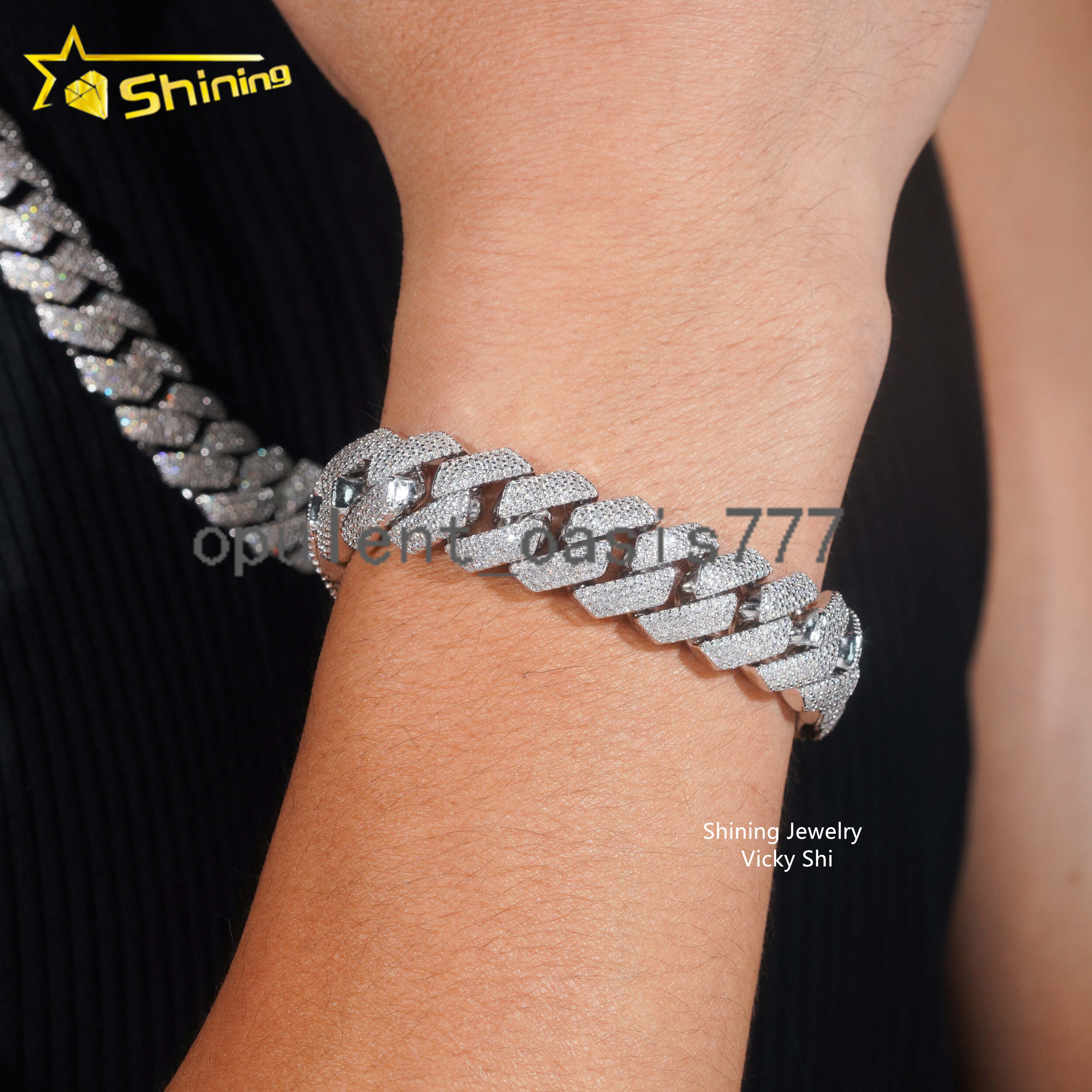 Hip Hop 15MM 4 Rows GRA Certificated Moissanite Cuban Link Chain 925 Sterling Silver Rapper Iced Out Chain