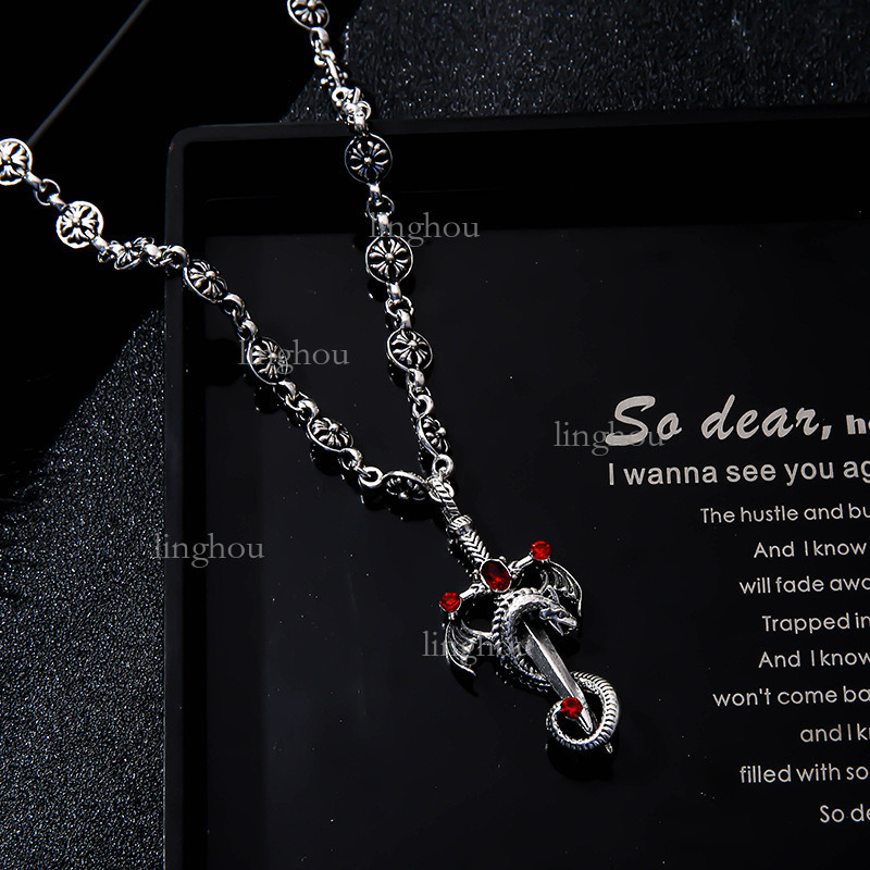 Hip Hop Style Designer Necklace 2026 Luxury Brand Women's Jewelry Fashion Retro Silver Electroplated Silver Sword Pendant Cross Necklace Trendy M