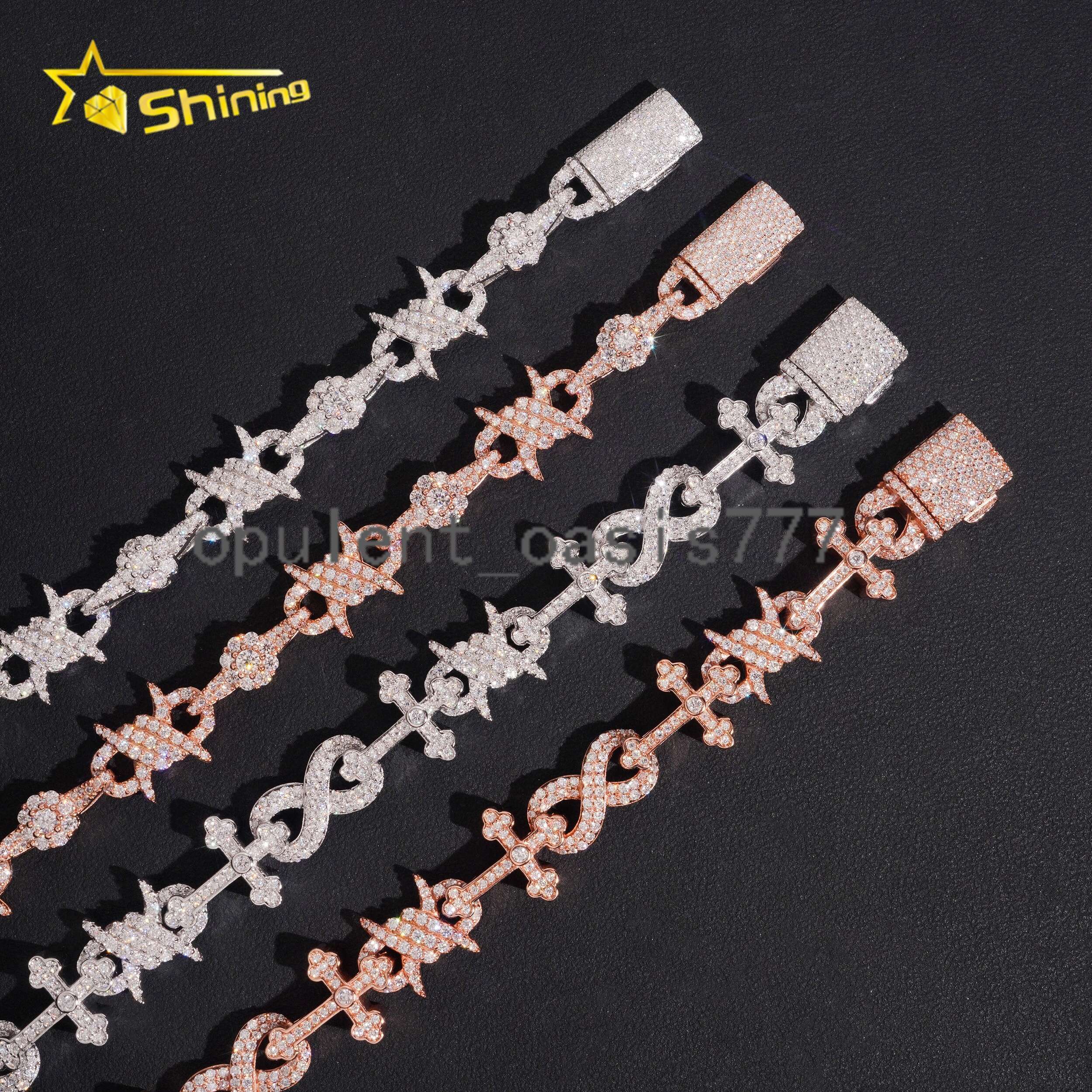Iced Out 925 Silver Infinity Moissanite Cuban Bracelet Collection Hip Hop Jewelry Cross Style VVS Moissanite Bracelet Men