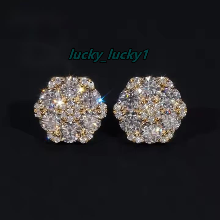 Fine Jewelry Big Luxury Cluster Flower Hip Hop 925 Sterling Silver Moissanite Stud Earrings