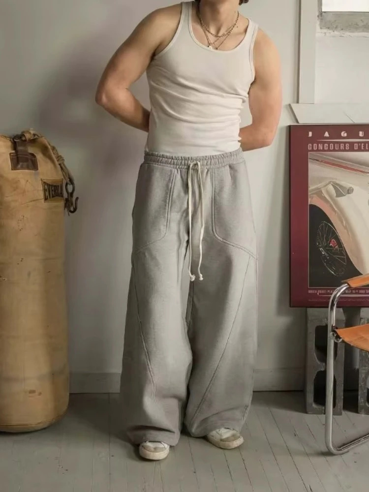 HOUZHOU Grey Vintage Y2k Women Sweatpants Harajuku Oversized Wide Leg American Style Man Pants Baggy Streetwear Hip Hop Trousers 260326
