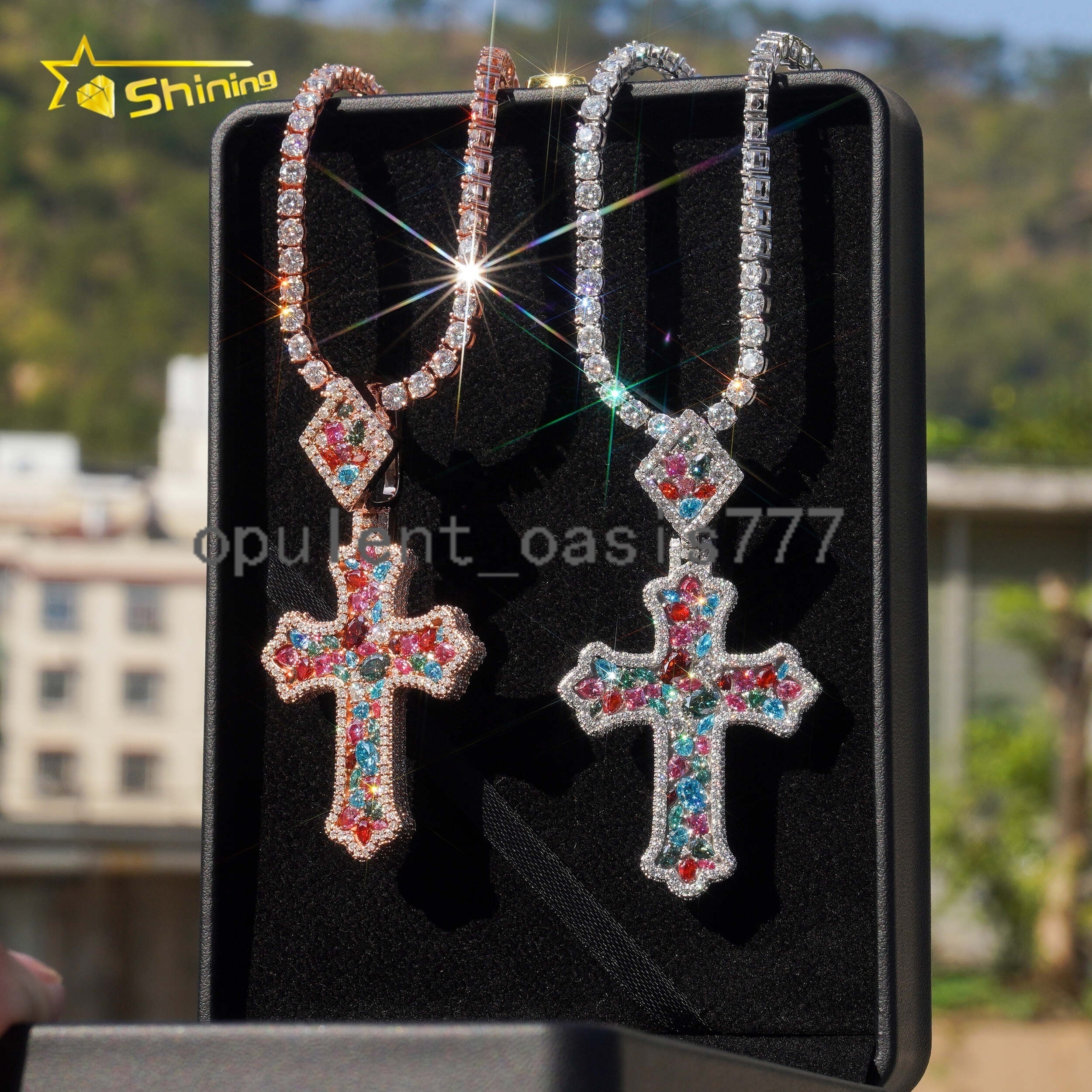 Hot Selling Hip Hop Style 925 Sterling Silver High Quality Iced Out Cross Colorful Moissanite Pendants