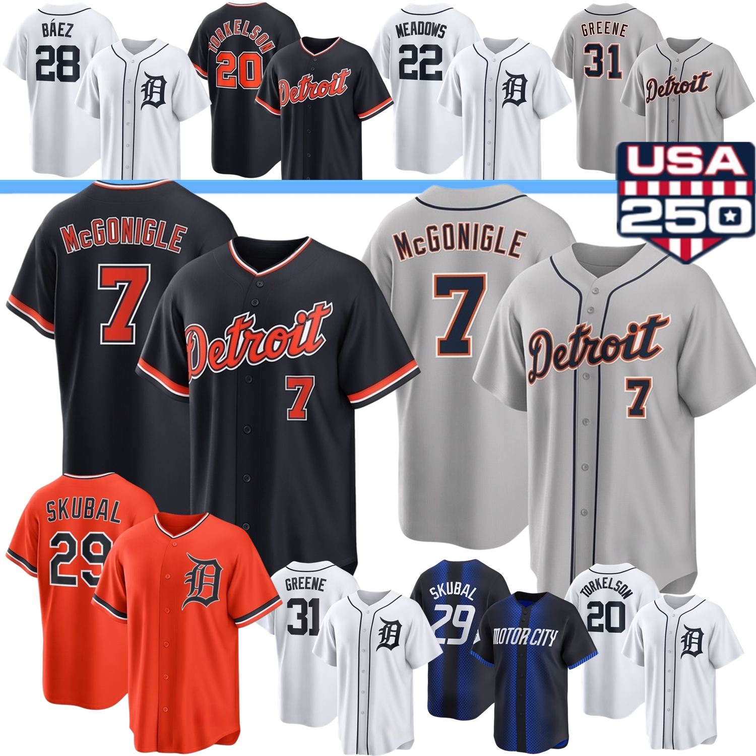 DetroitS Tigers Baseball Jersey Tarik Skubal Riley Greene Spencer Torkelson Max Clark Jackson Jobe Valdez Verlander Kevin McGonigle Flaherty Meadows Cabrera Jung